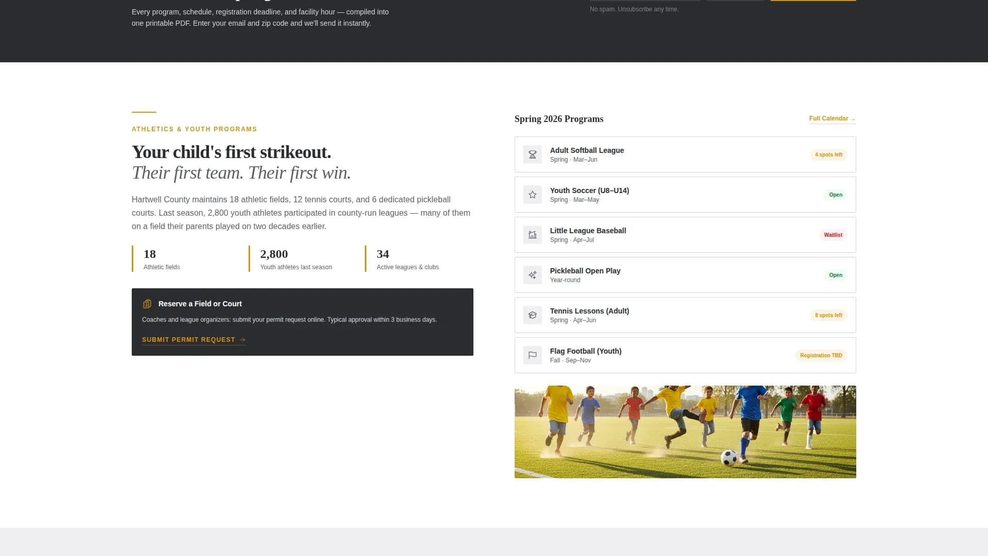 Parks & Recreation Government Booking Website Template