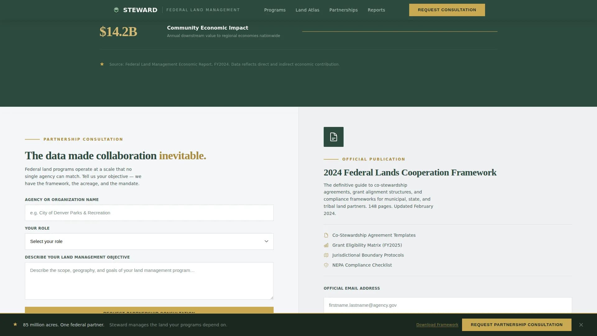 Steward — Public Lands Authority Landing Page Template