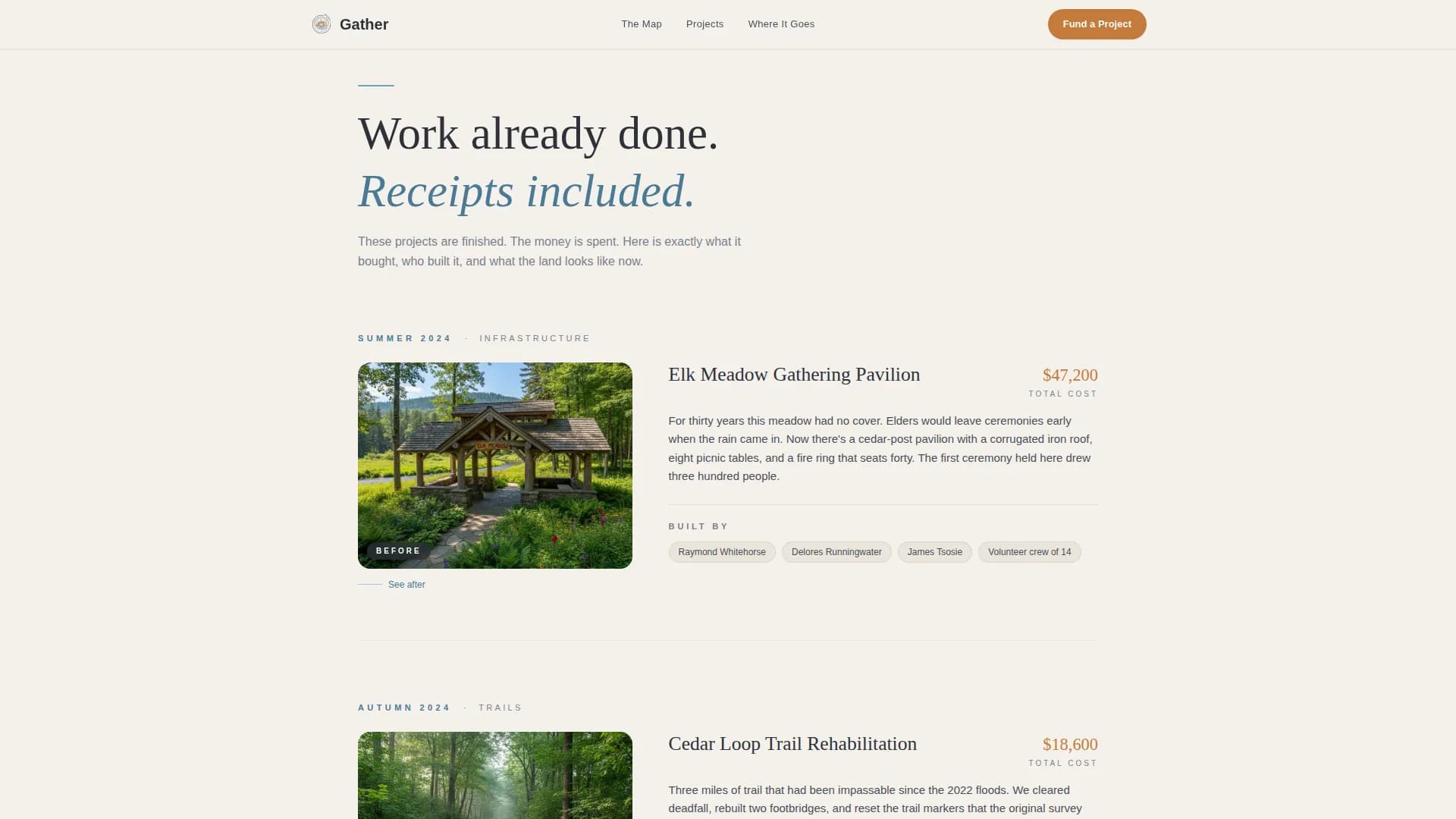 Gather — Tribal Parks Fundraising Landing Page Template