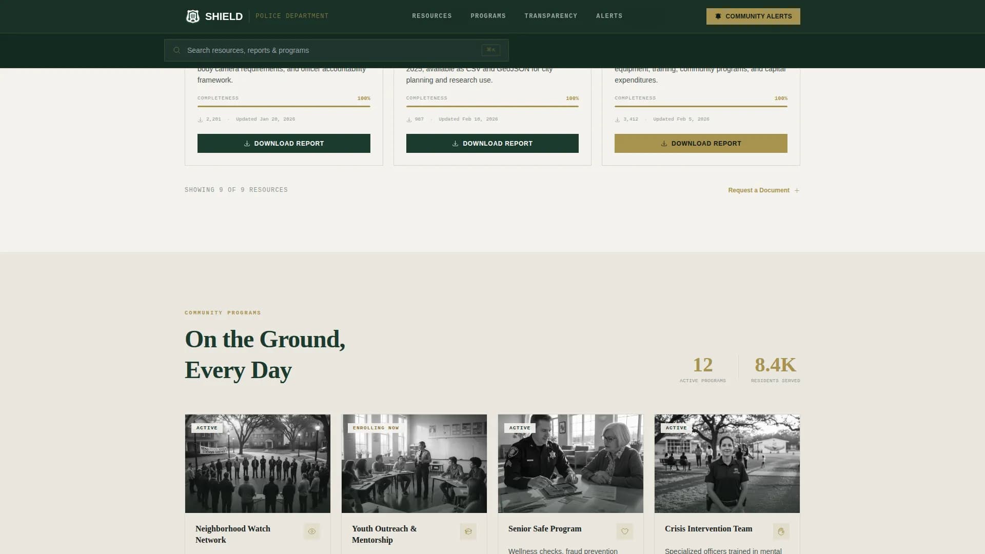 Shield — Public Safety Department Landing Page Template