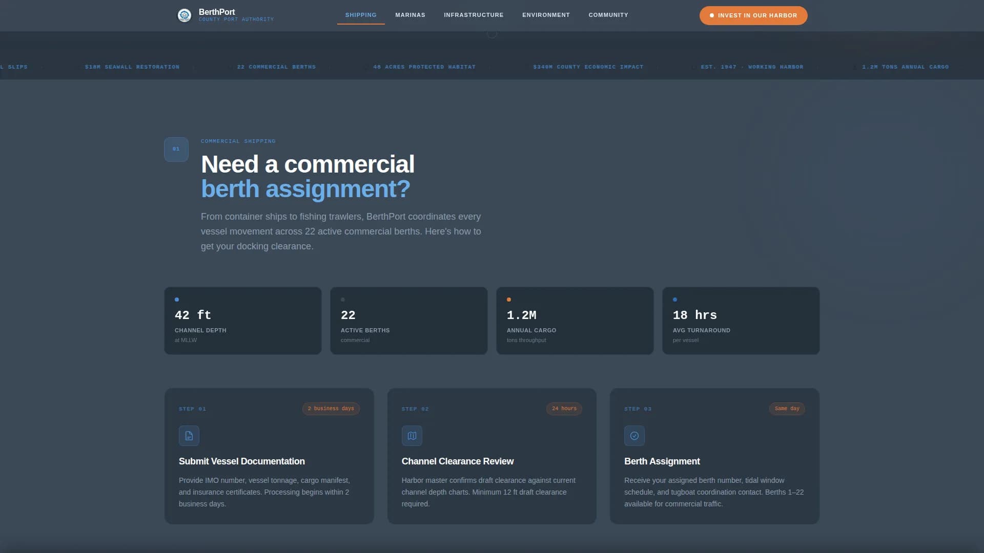 Berth — Harbor Authority Landing Page Template