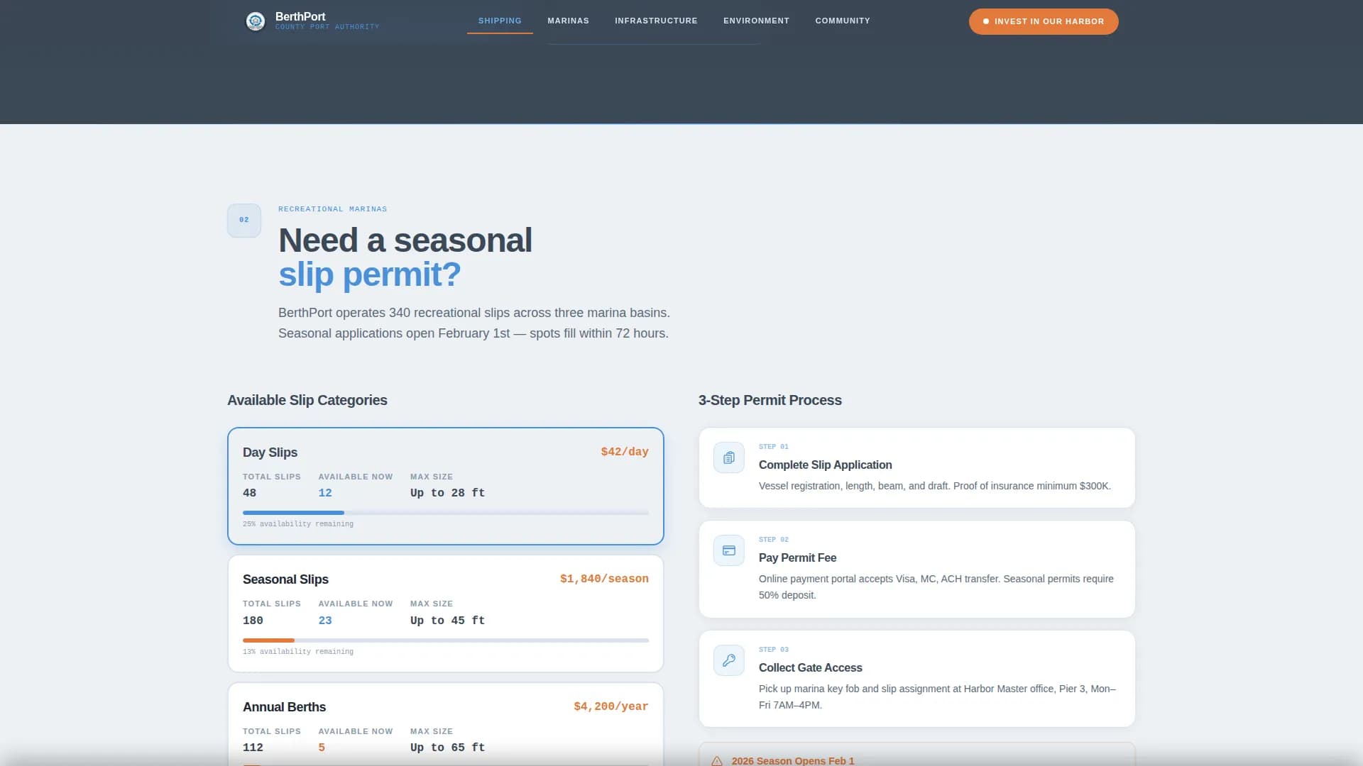 Berth — Harbor Authority Landing Page Template