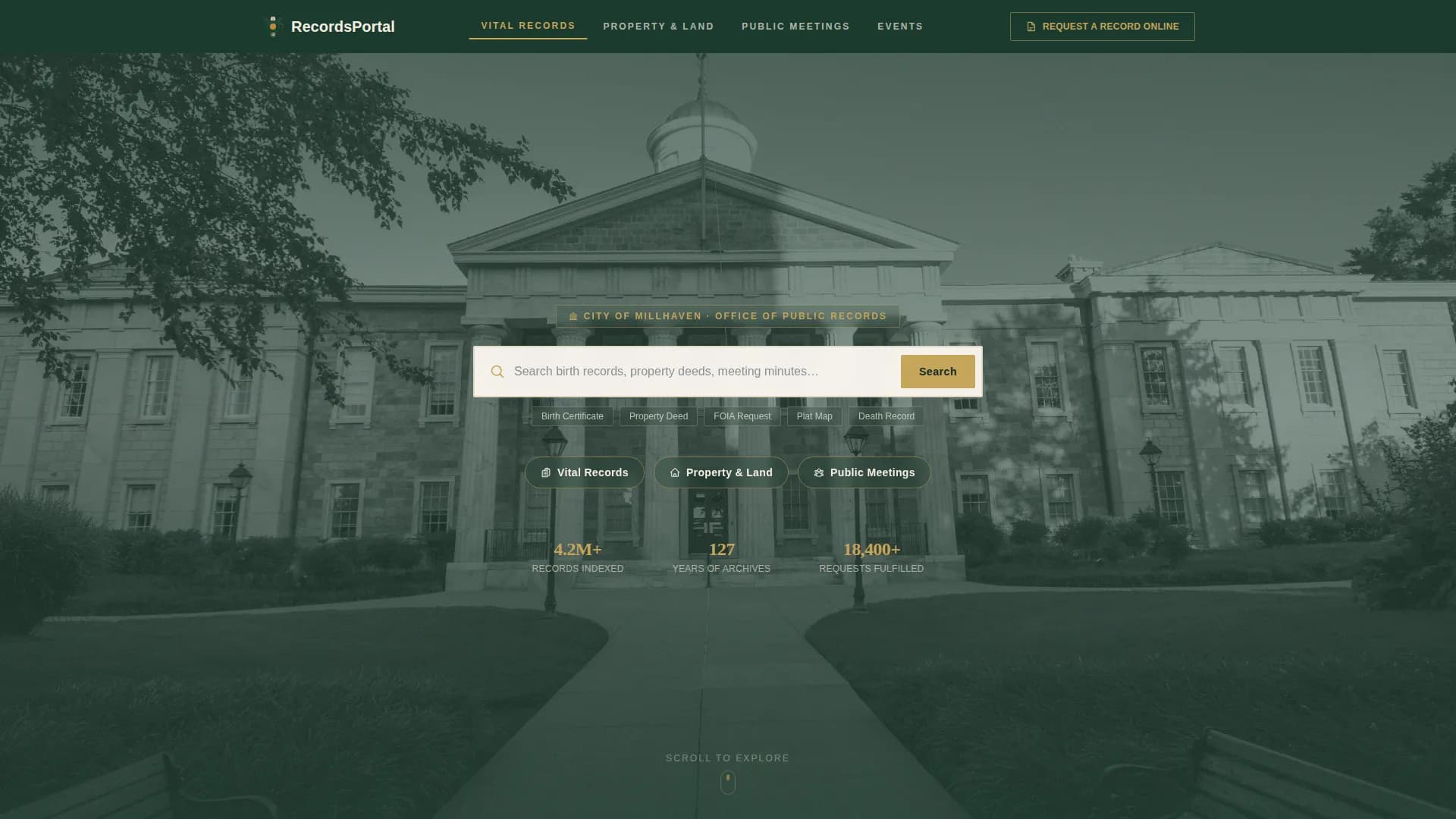 Records — Secure Civic Registry Landing Page Template