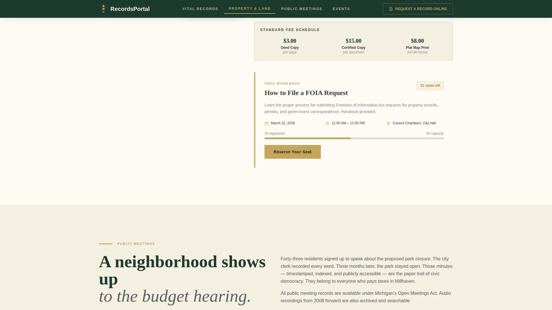 Records — Secure Civic Registry Landing Page Template