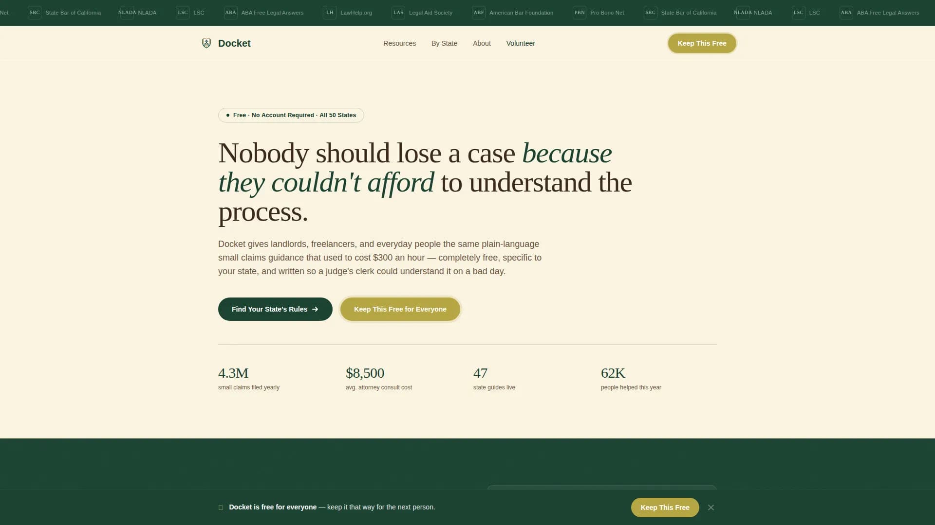 Docket — Accessible Legal Resources Landing Page Template