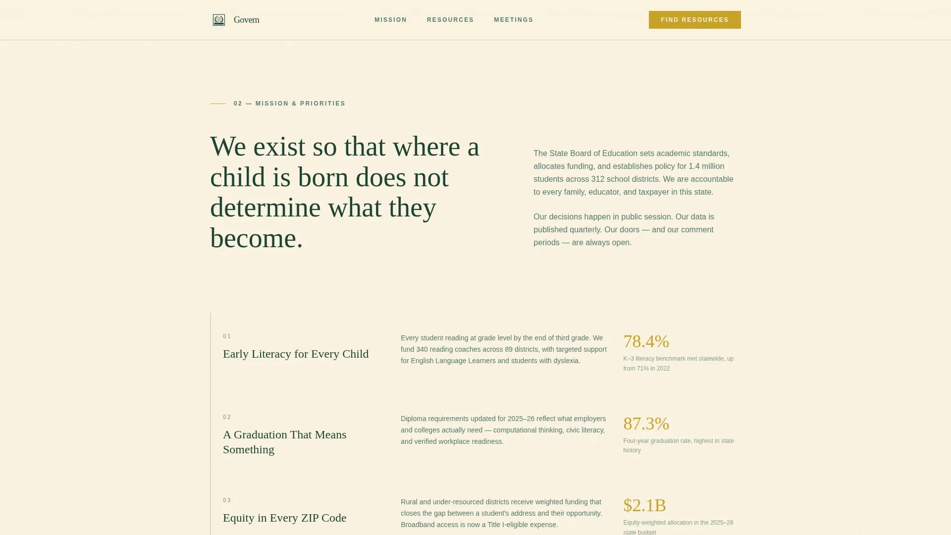 Advance — State Education Authority Landing Page Template