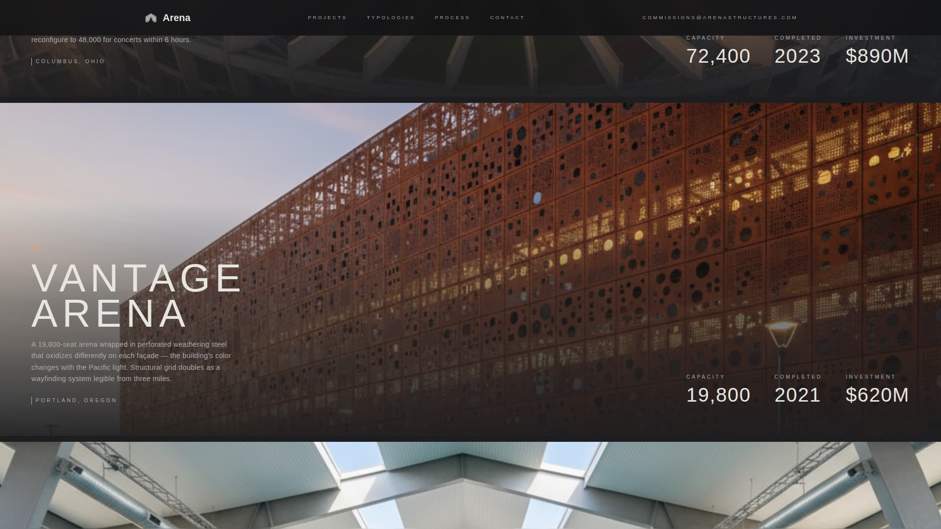 Arena - Monumental Sports Facility Landing Page Template