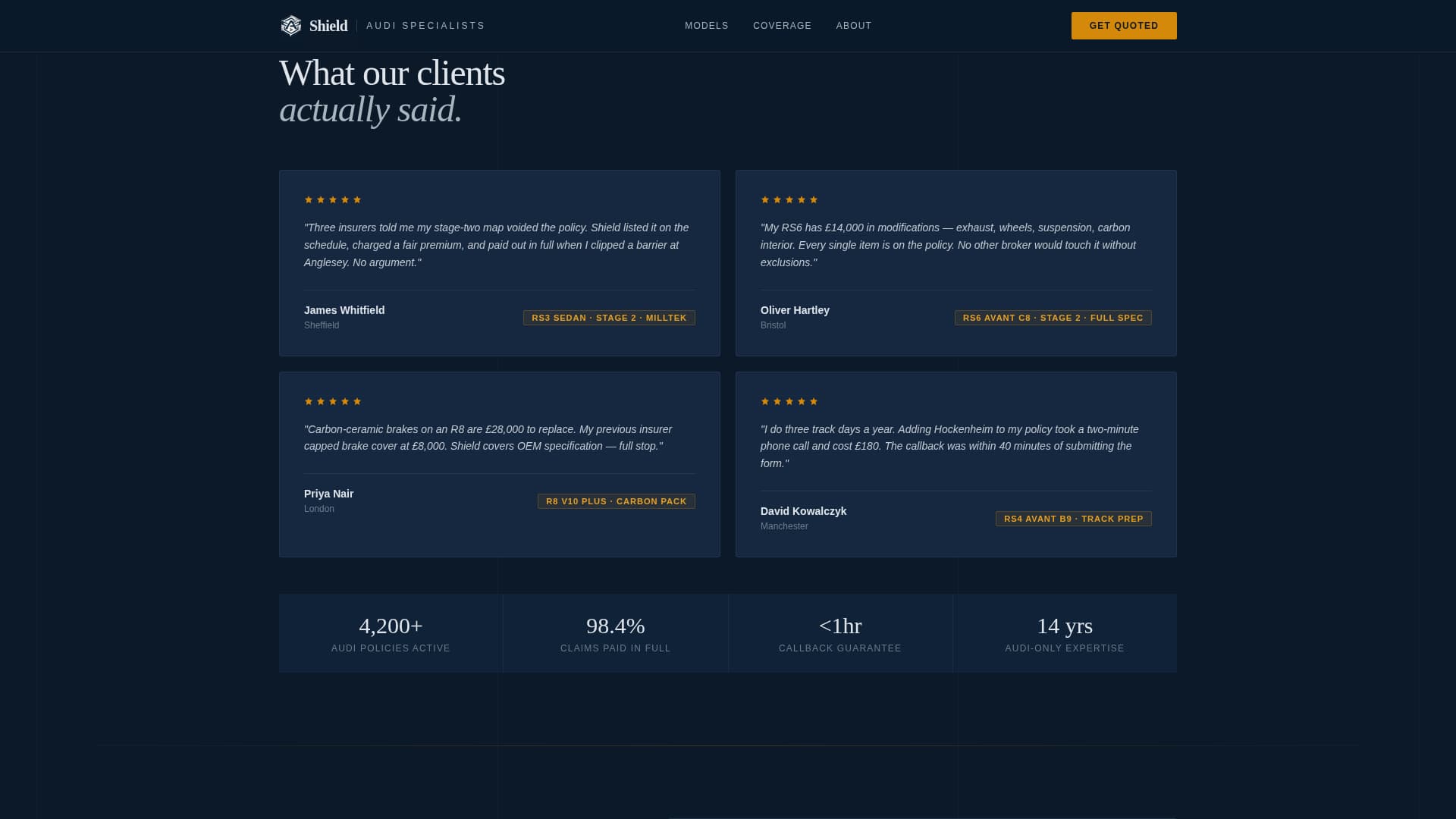 Shield - Specialist Audi Insurance Landing Page Template