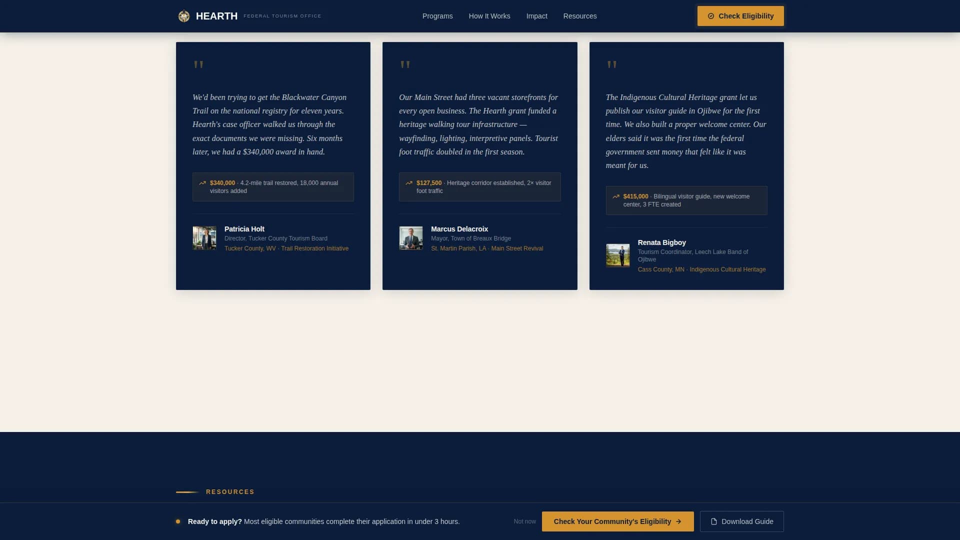 Hearth — Dynamic Tourism Grants Landing Page Template