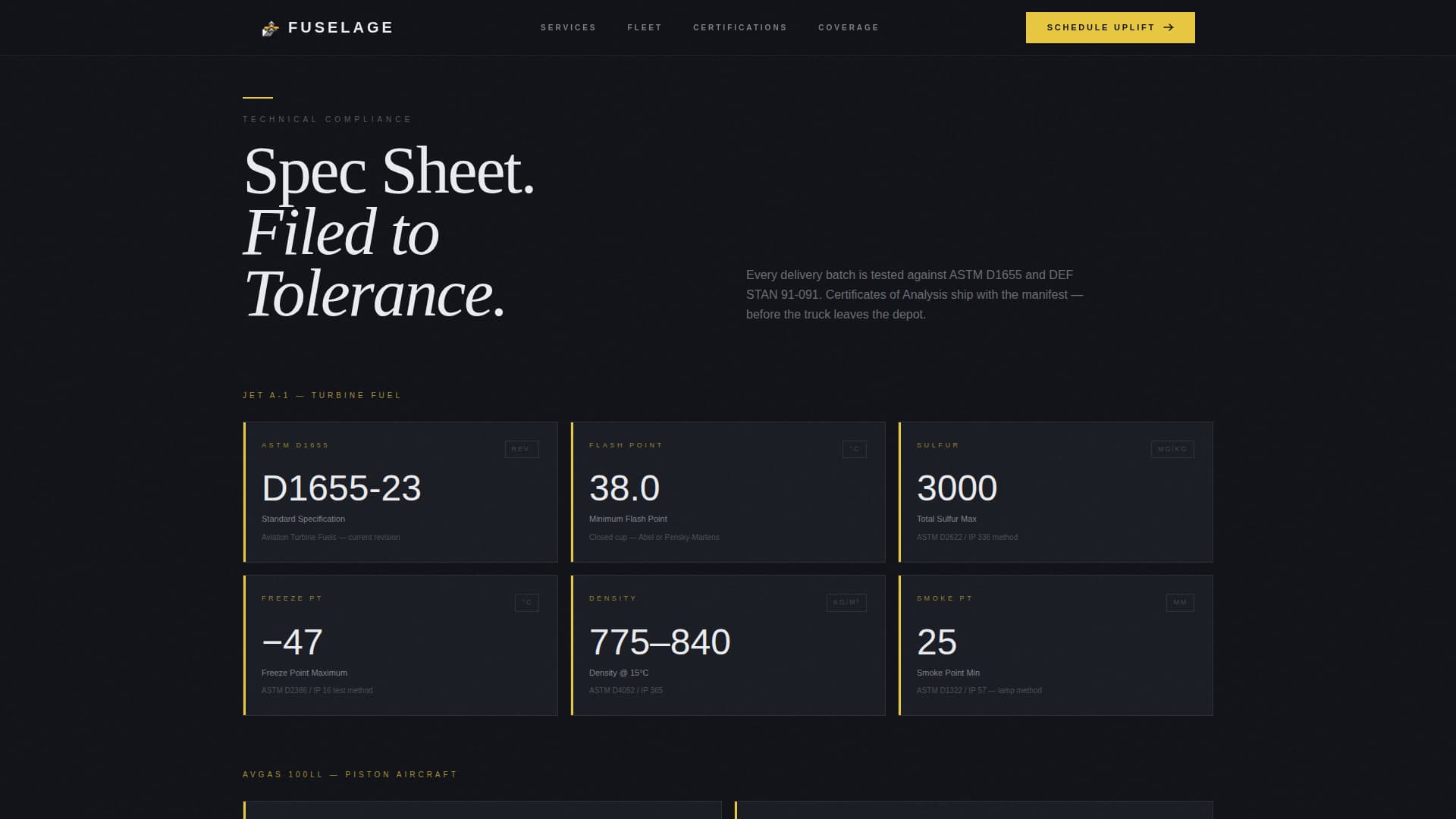 Fuselage - Precision Aviation Fuel Landing Page Template