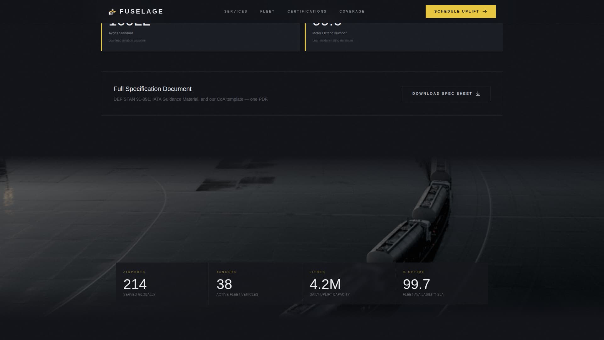 Fuselage - Precision Aviation Fuel Landing Page Template