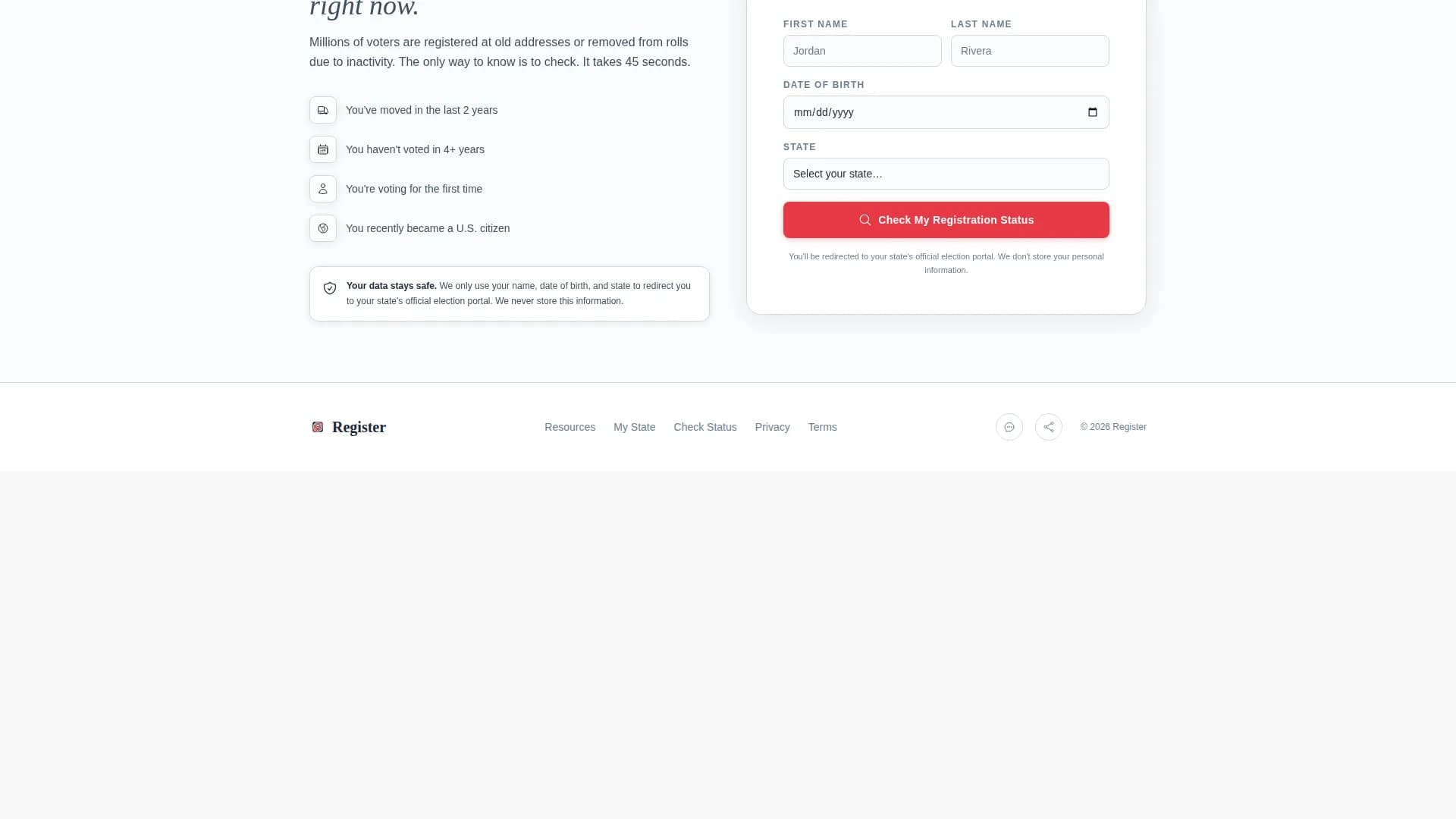 Enable — Voter Registration Landing Page Template