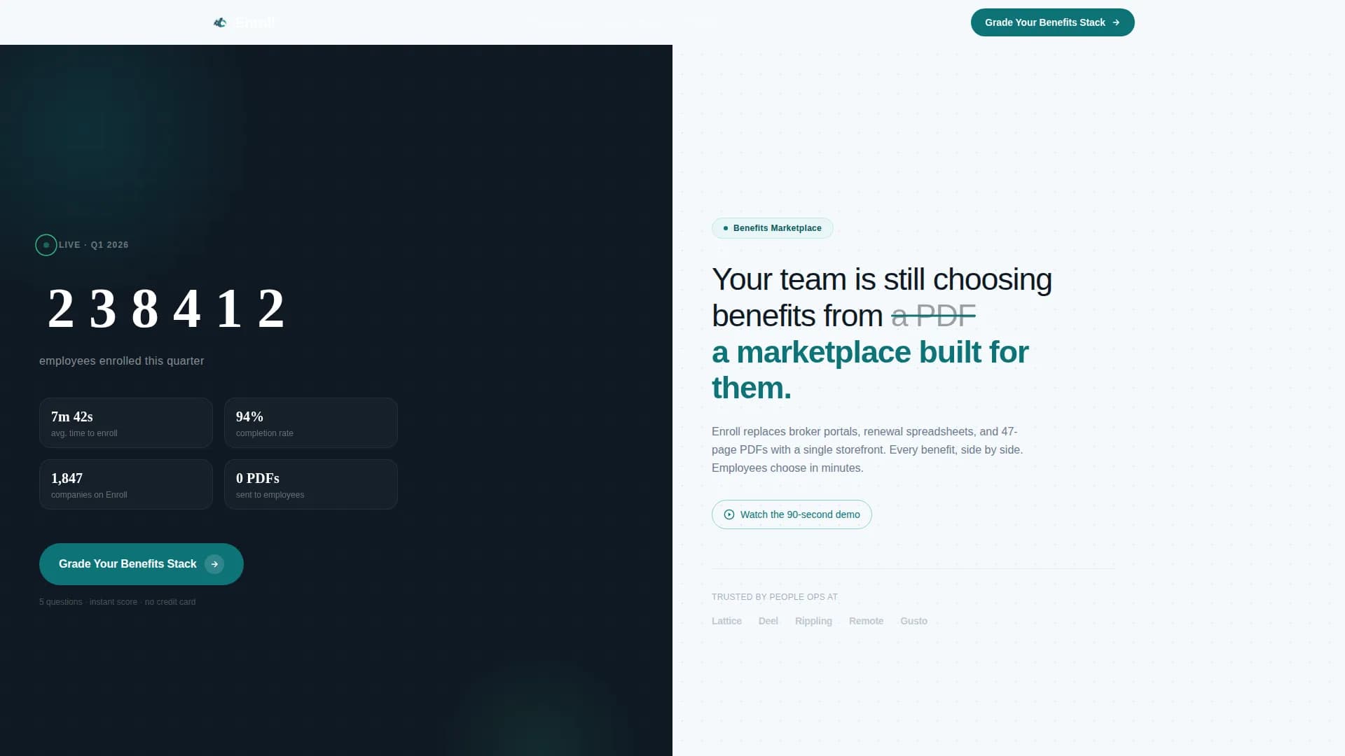 Enroll - Benefits Marketplace Platform Landing Page Template