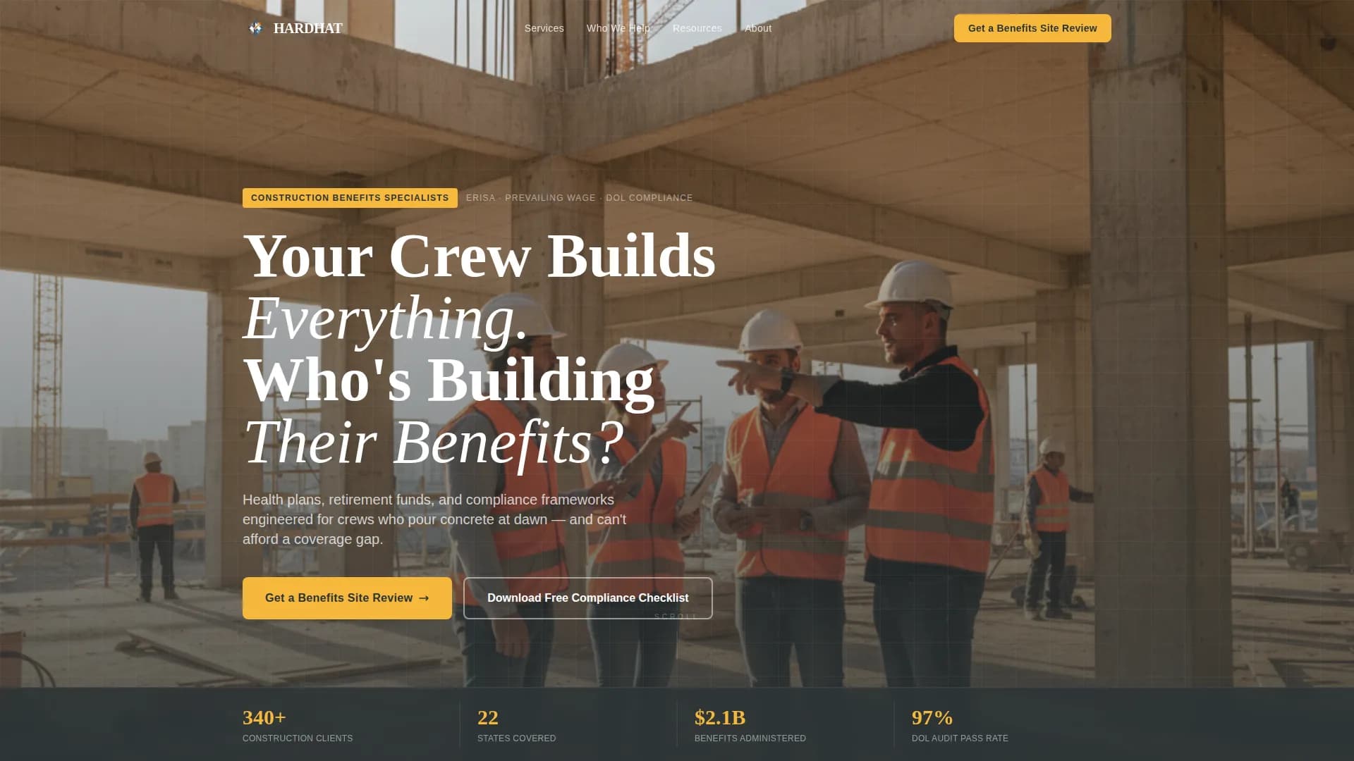 Hardhat — Comprehensive Construction Benefits Landing Page Template