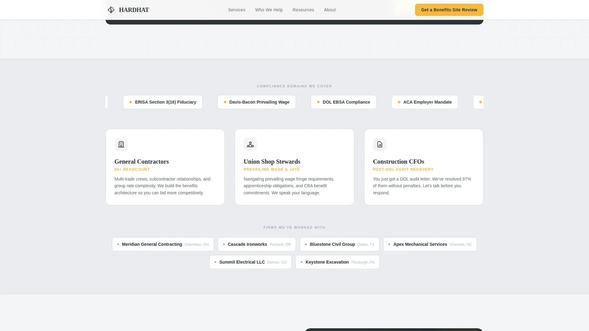 Hardhat — Comprehensive Construction Benefits Landing Page Template