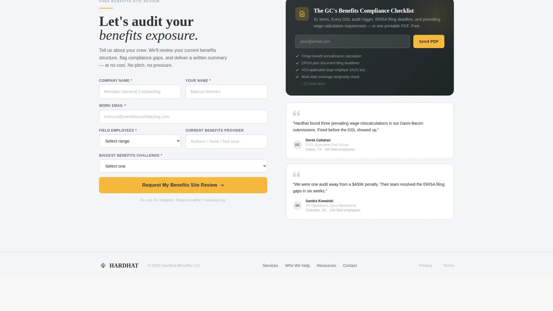 Hardhat — Comprehensive Construction Benefits Landing Page Template