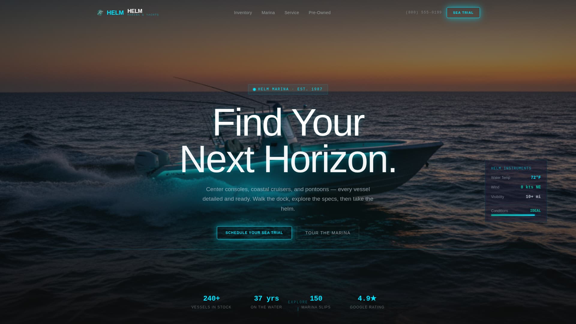 Helm - Cinematic Marina Landing Page Template
