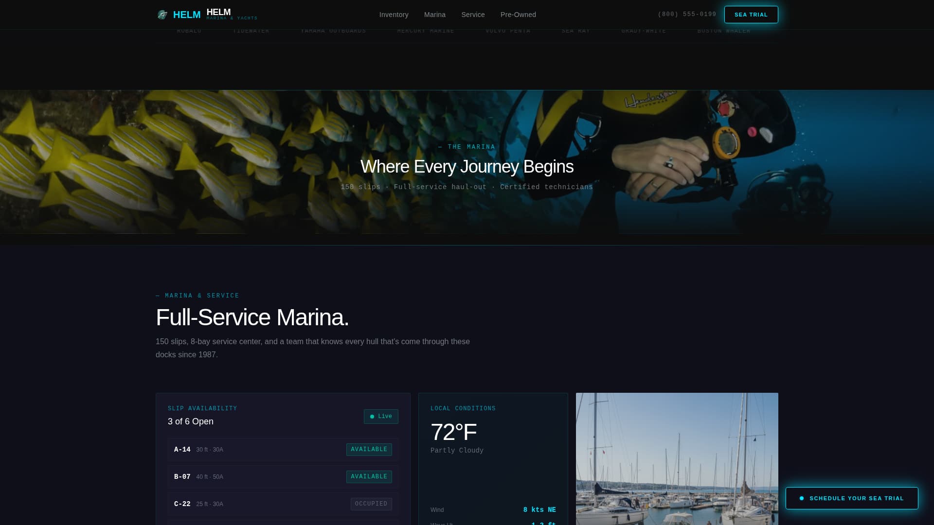 Helm - Cinematic Marina Landing Page Template