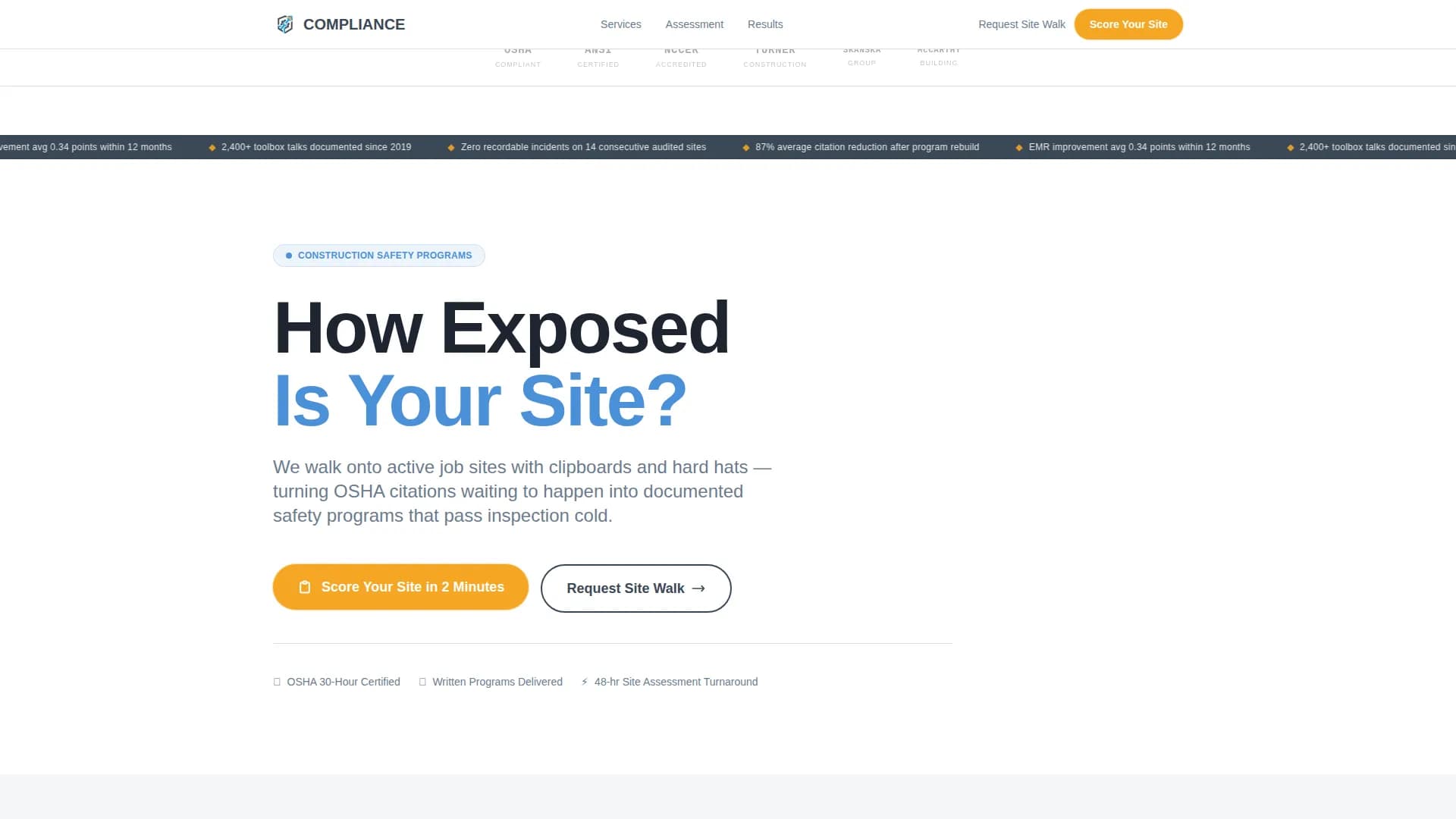 Compliance — Certified Construction Safety Landing Page Template