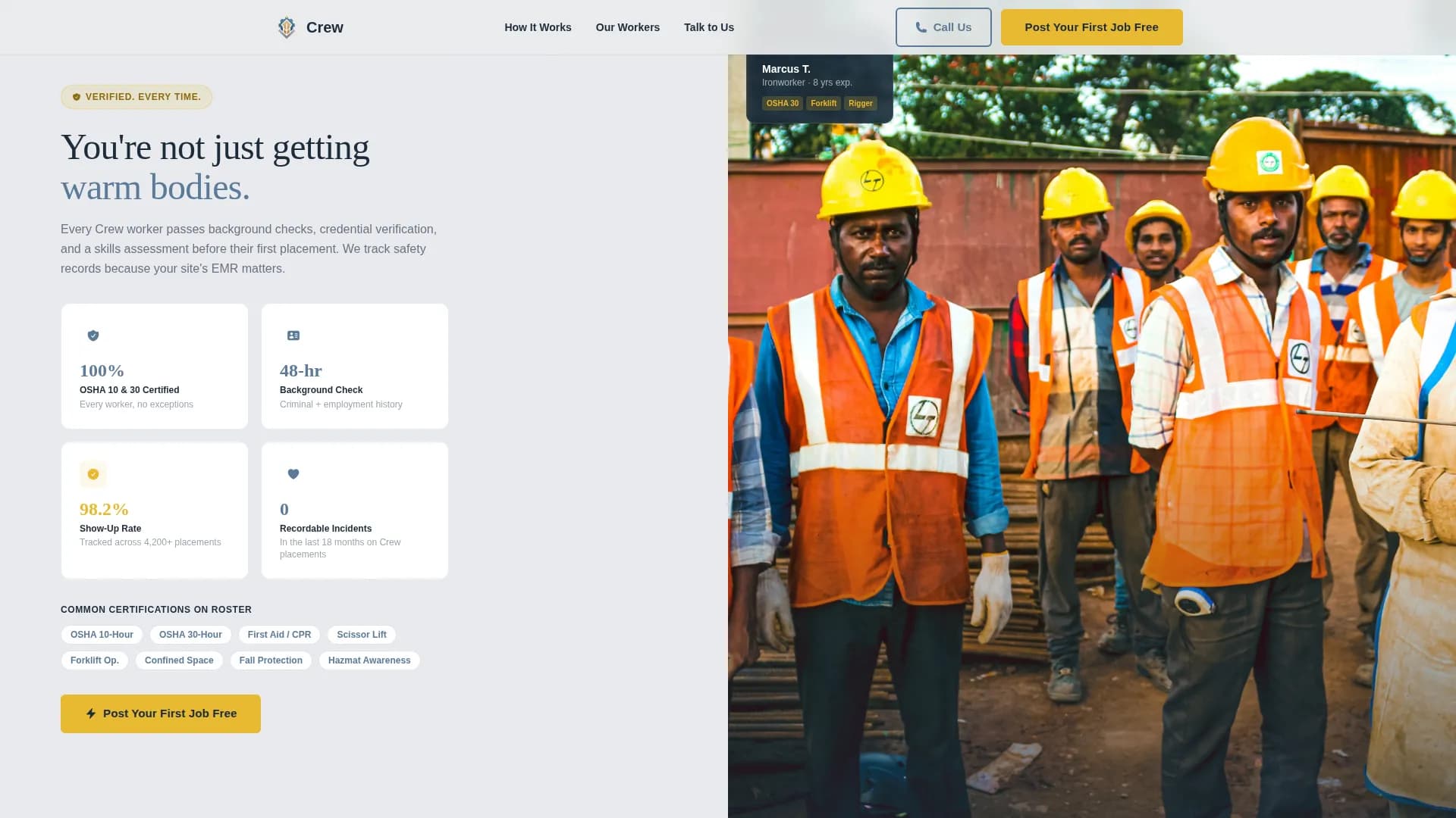 Crew — Dependable Construction Staffing Landing Page Template