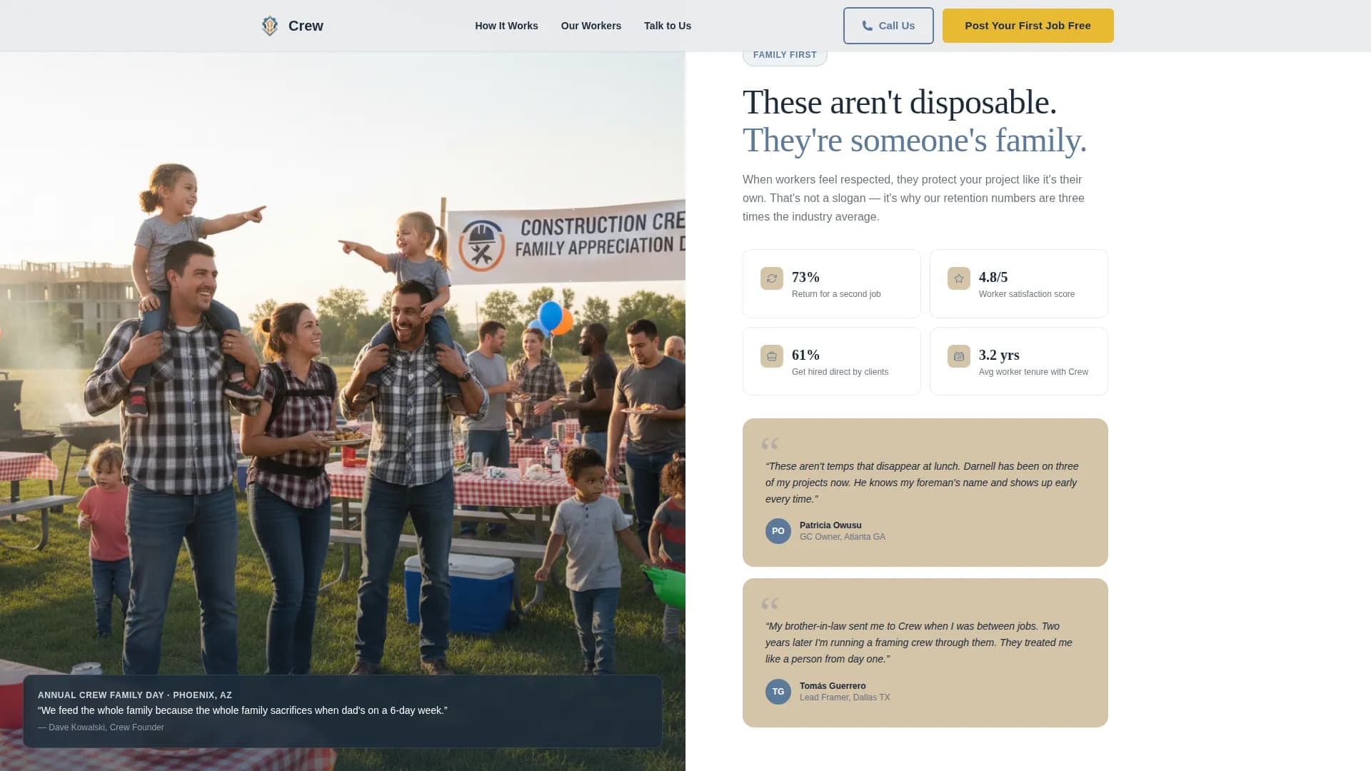 Crew — Dependable Construction Staffing Landing Page Template
