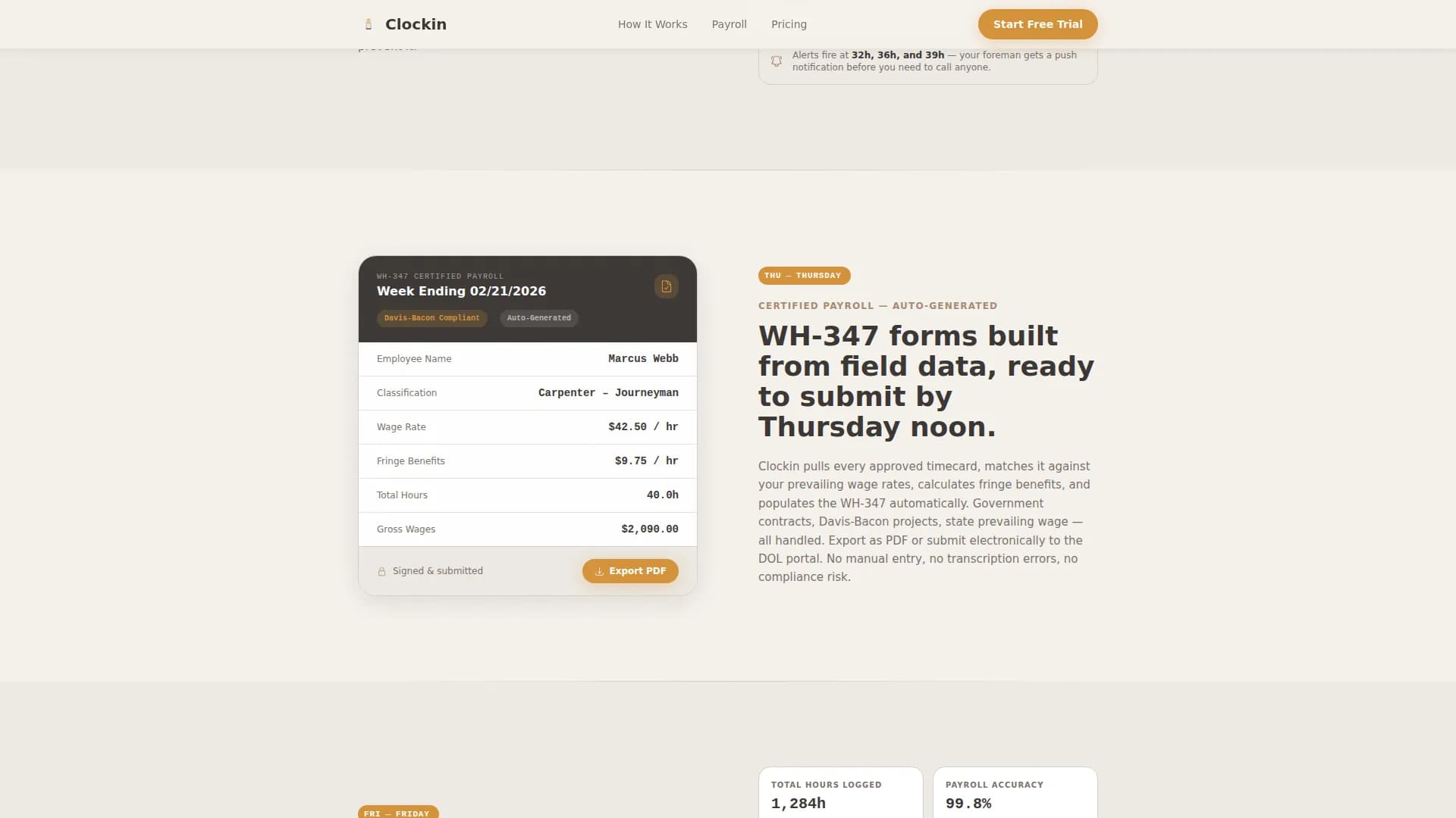 Timesheet — Contractor Payroll Tracking Landing Page Template