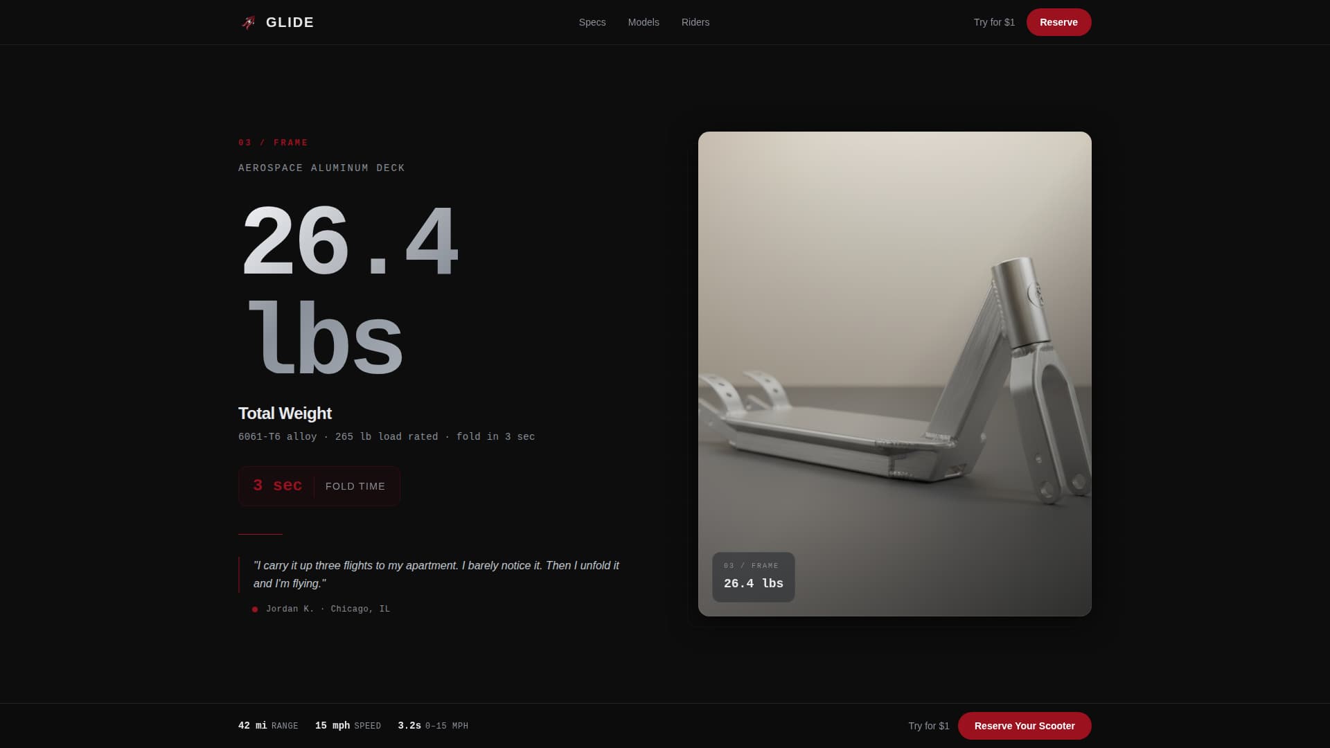 Glide - Electrifying Escooter Landing Page Template