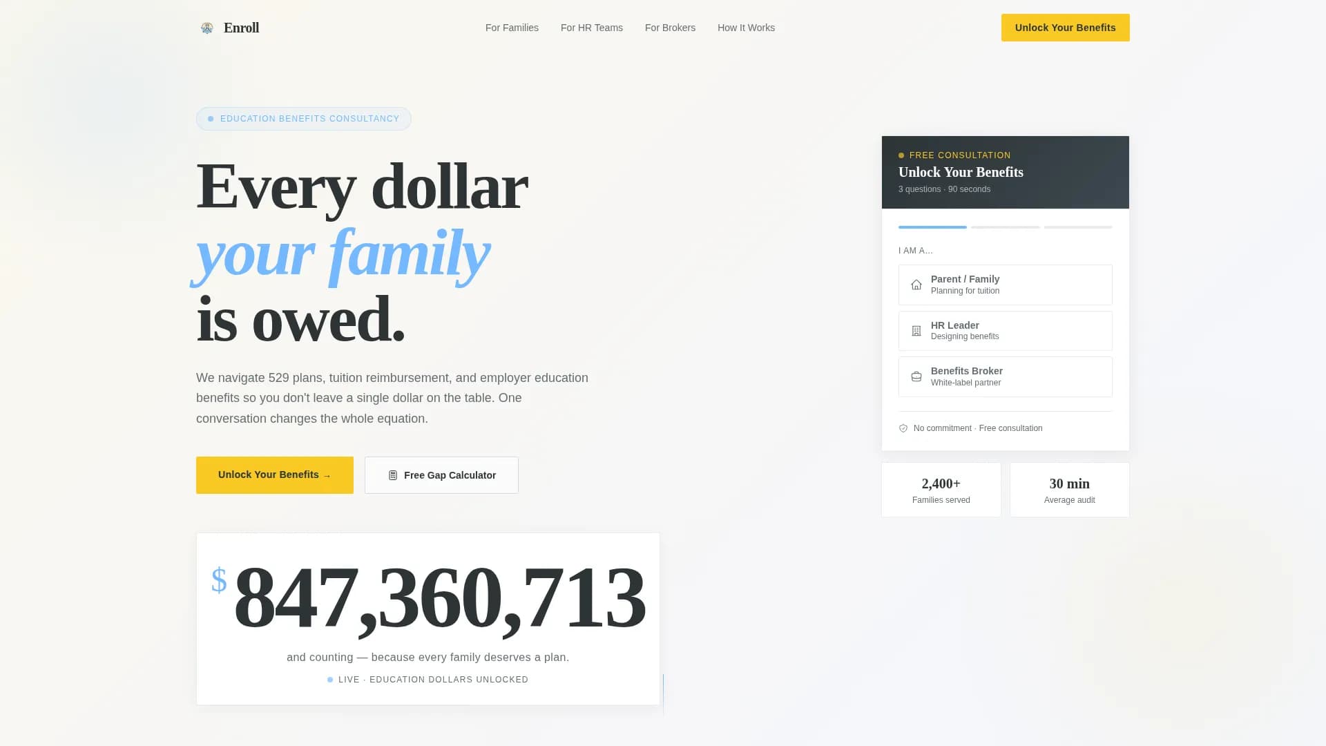 Enroll - Unlock Education Benefits Landing Page Template