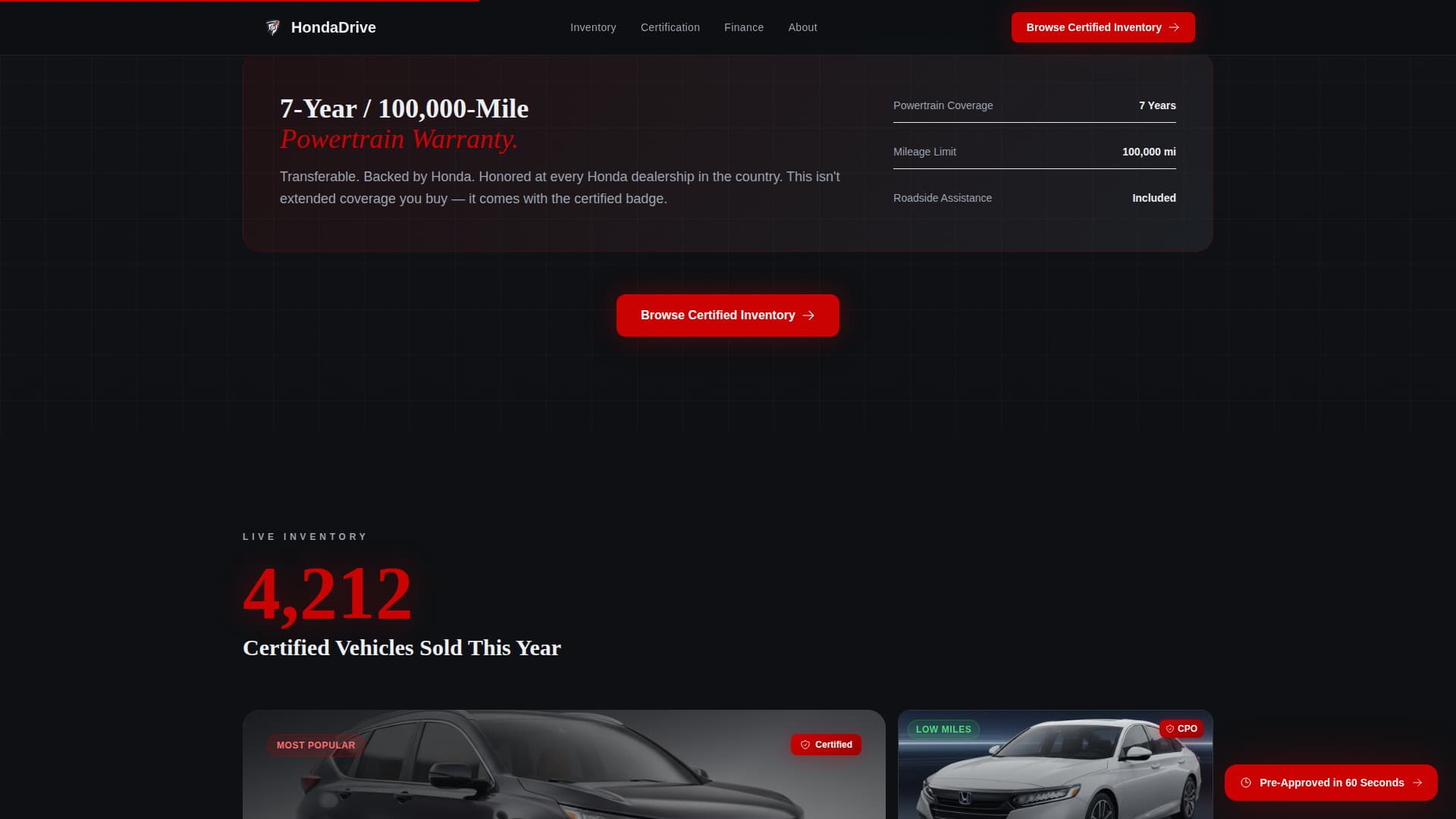 Hondadrive - Certified Automotive Landing Page Template
