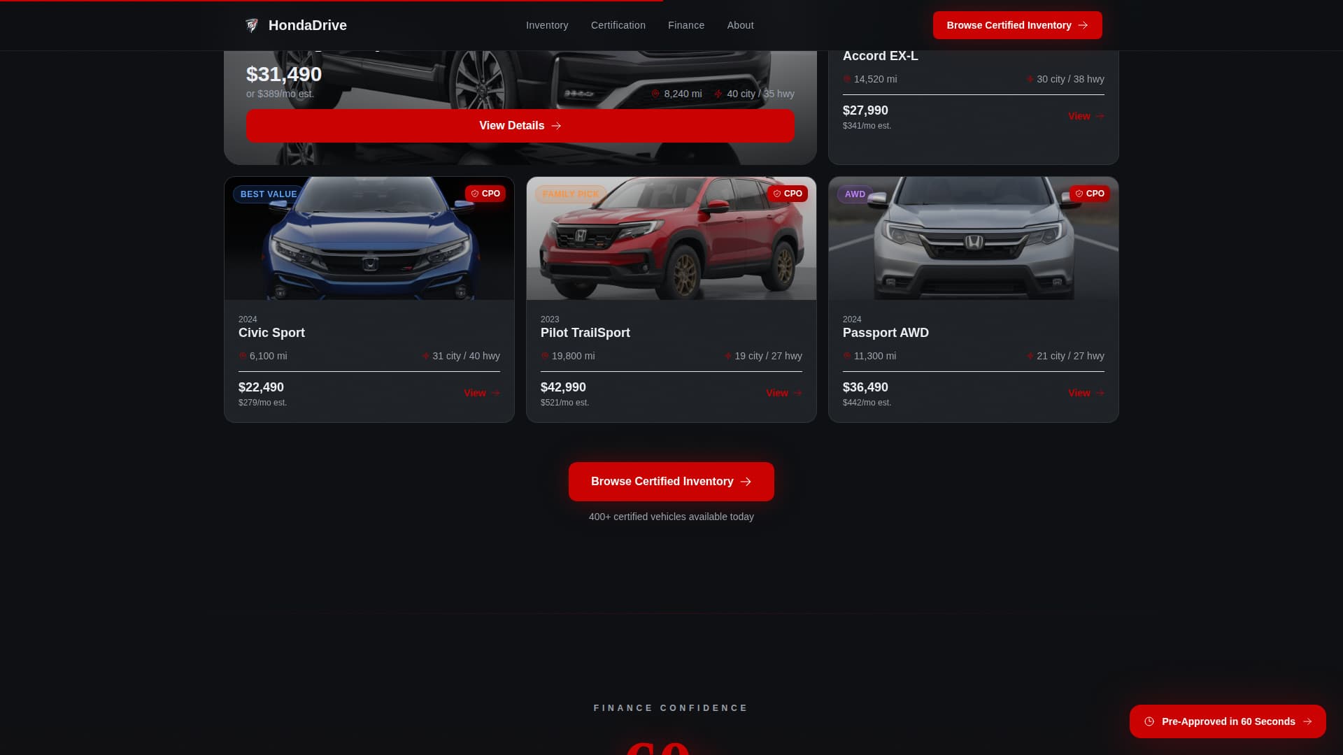 Hondadrive - Certified Automotive Landing Page Template