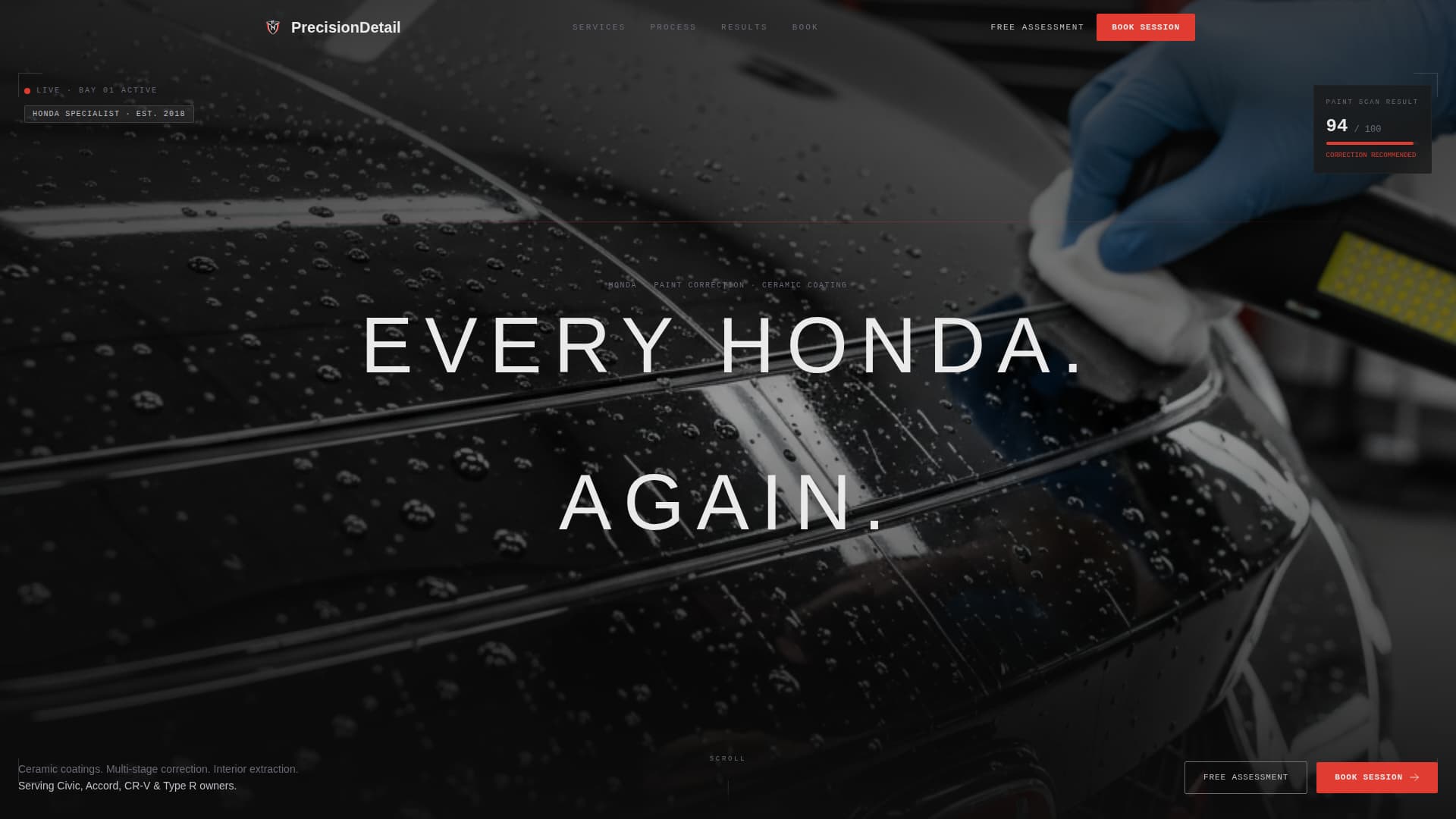 Precisiondetail - Cinematic Honda Landing Page Template