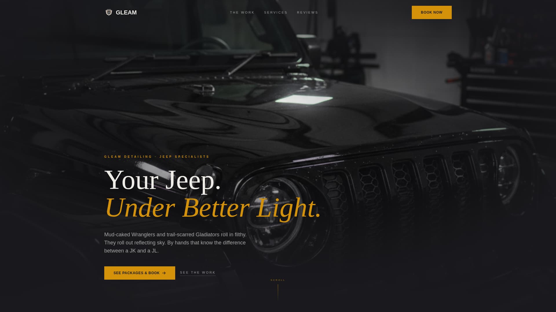 Gleam - Cinematic Jeepdetailing Landing Page Template