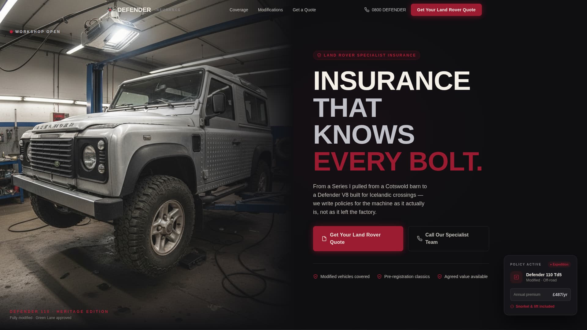 Defender - Rugged Landroverinsurance Landing Page Template