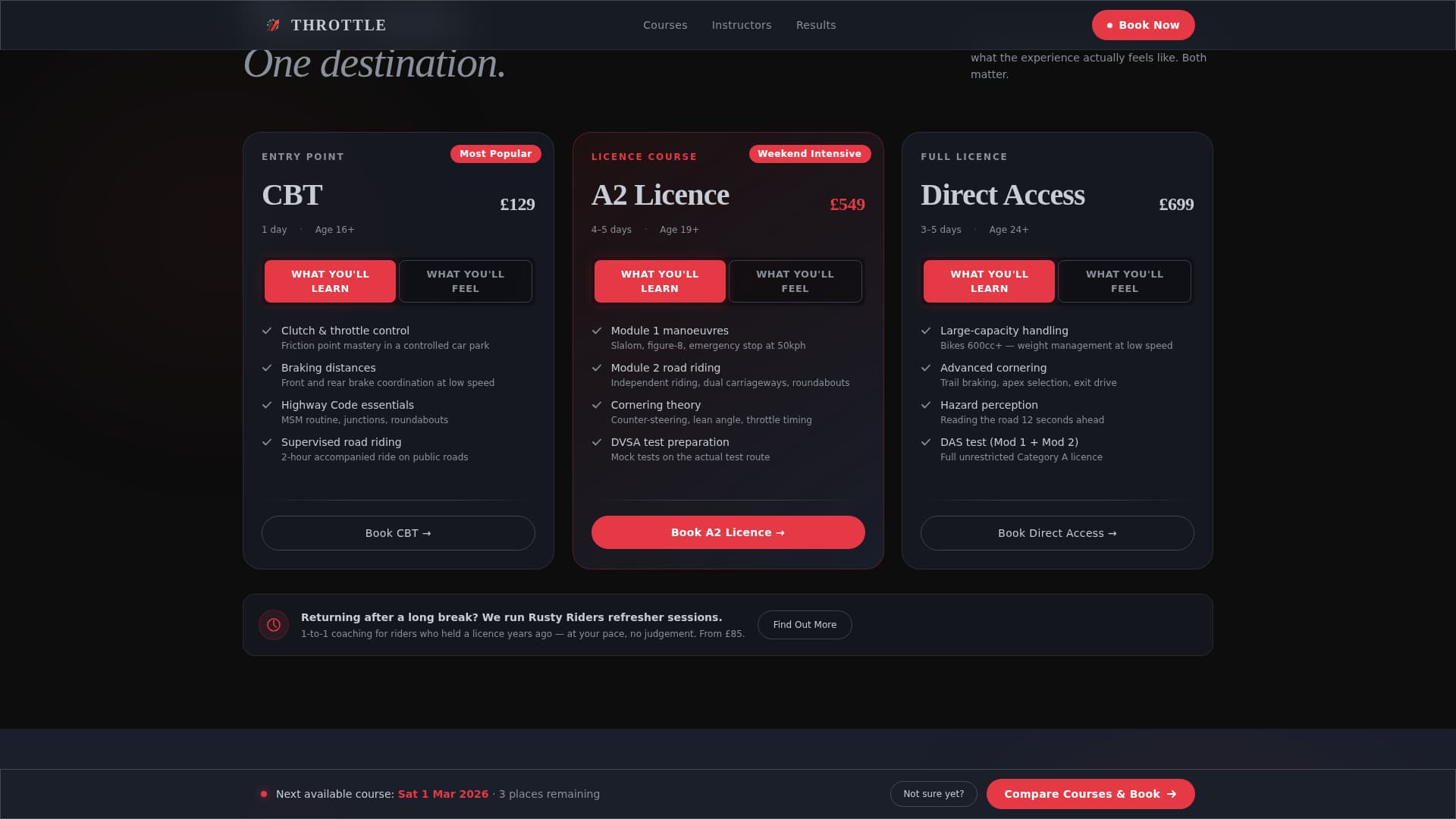 Throttle - Dynamic Motorcycletraining Landing Page Template