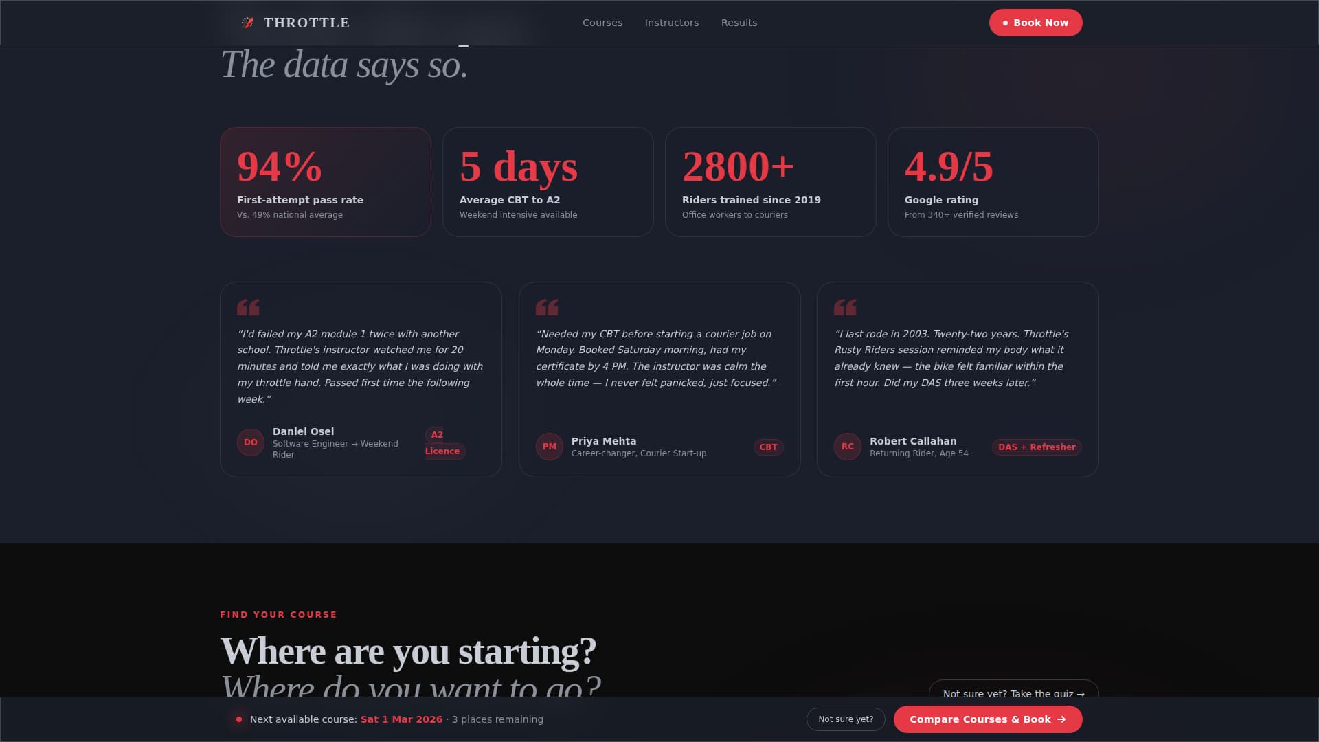 Throttle - Dynamic Motorcycletraining Landing Page Template