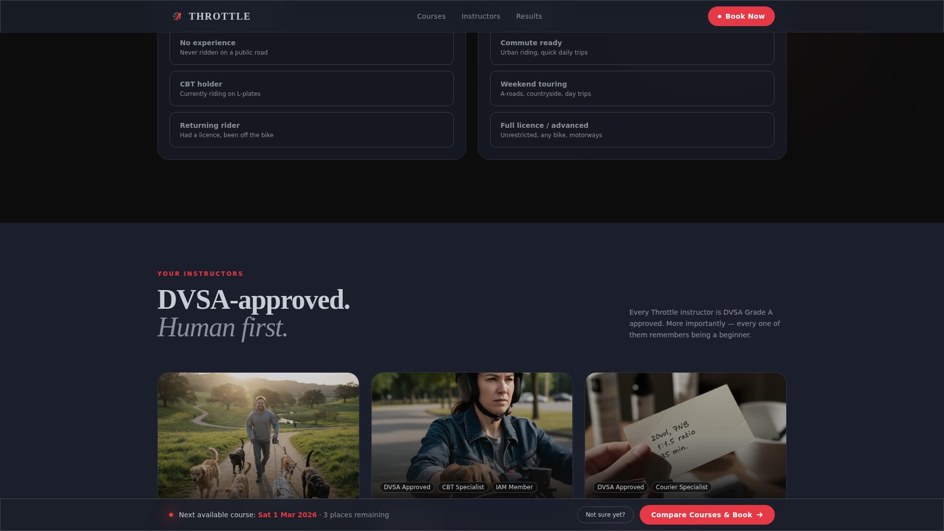 Throttle - Dynamic Motorcycletraining Landing Page Template