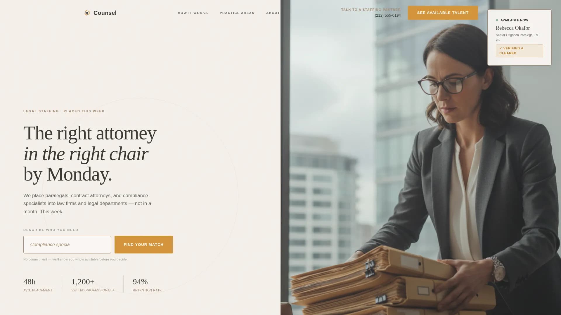 Counsel - Staffing Services Landing page Template