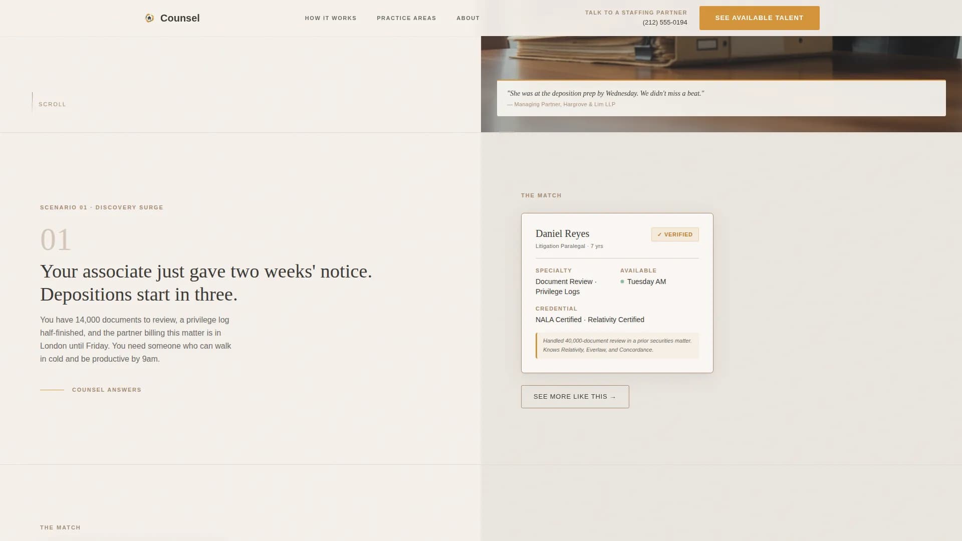 Counsel - Staffing Services Landing page Template