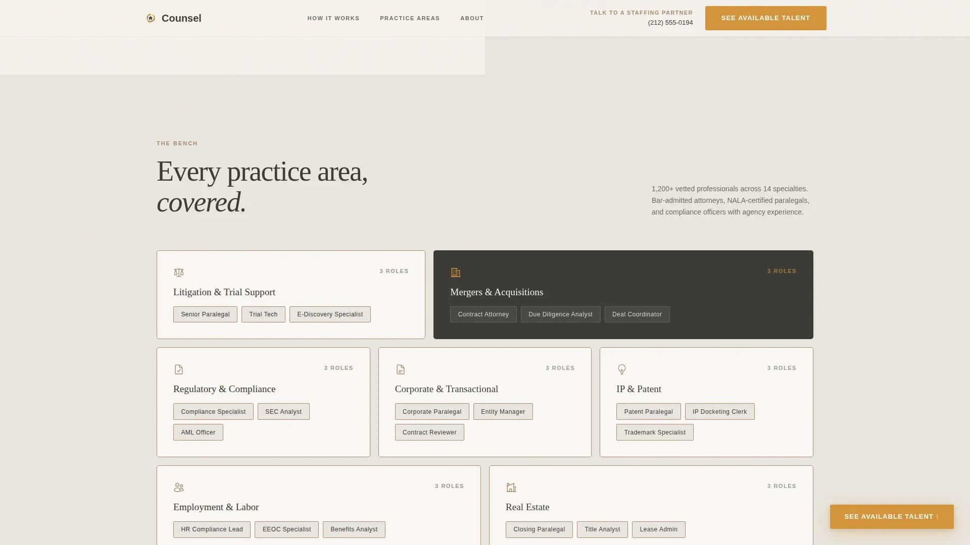 Counsel - Staffing Services Landing page Template