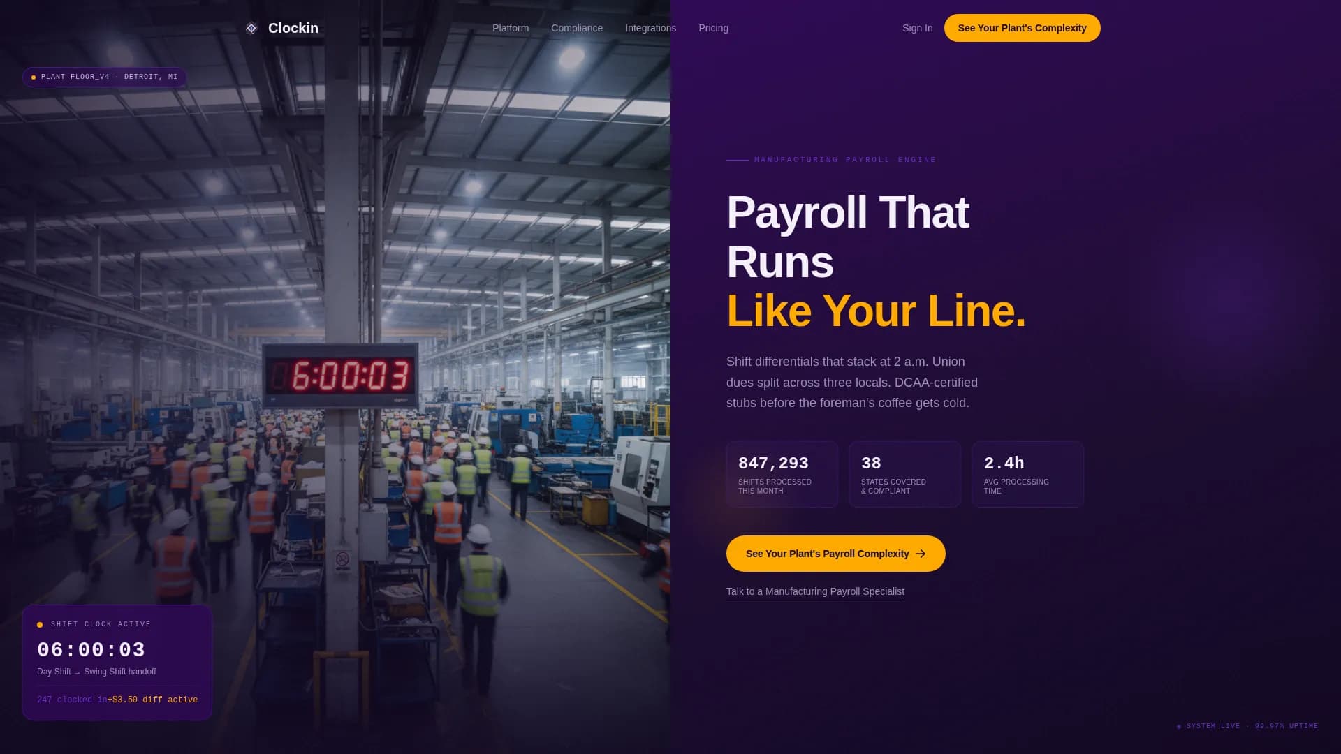 Clockin - Manufacturing Payroll Landing page Template