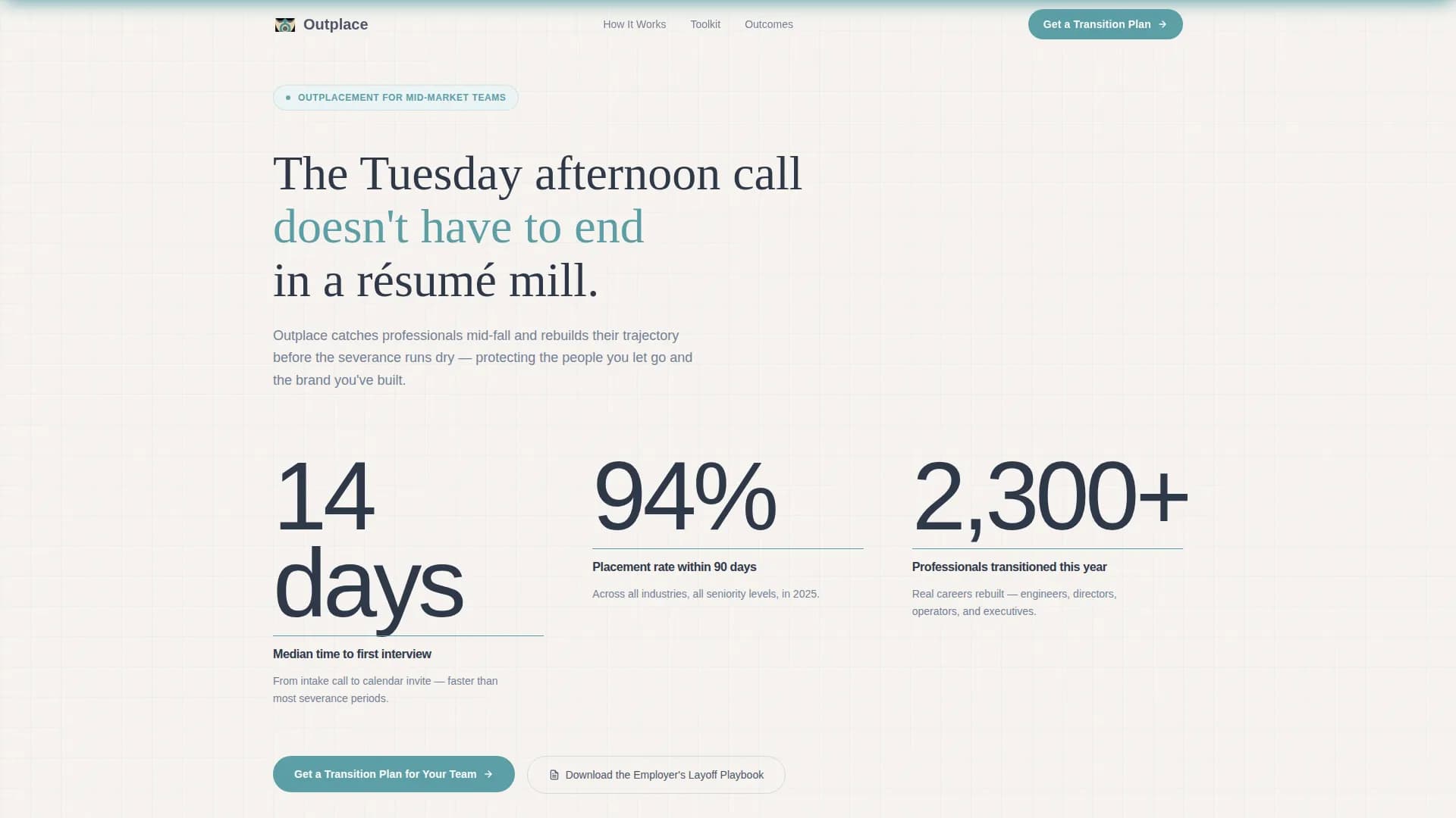 Transition - Outplacement Services Landing page Template