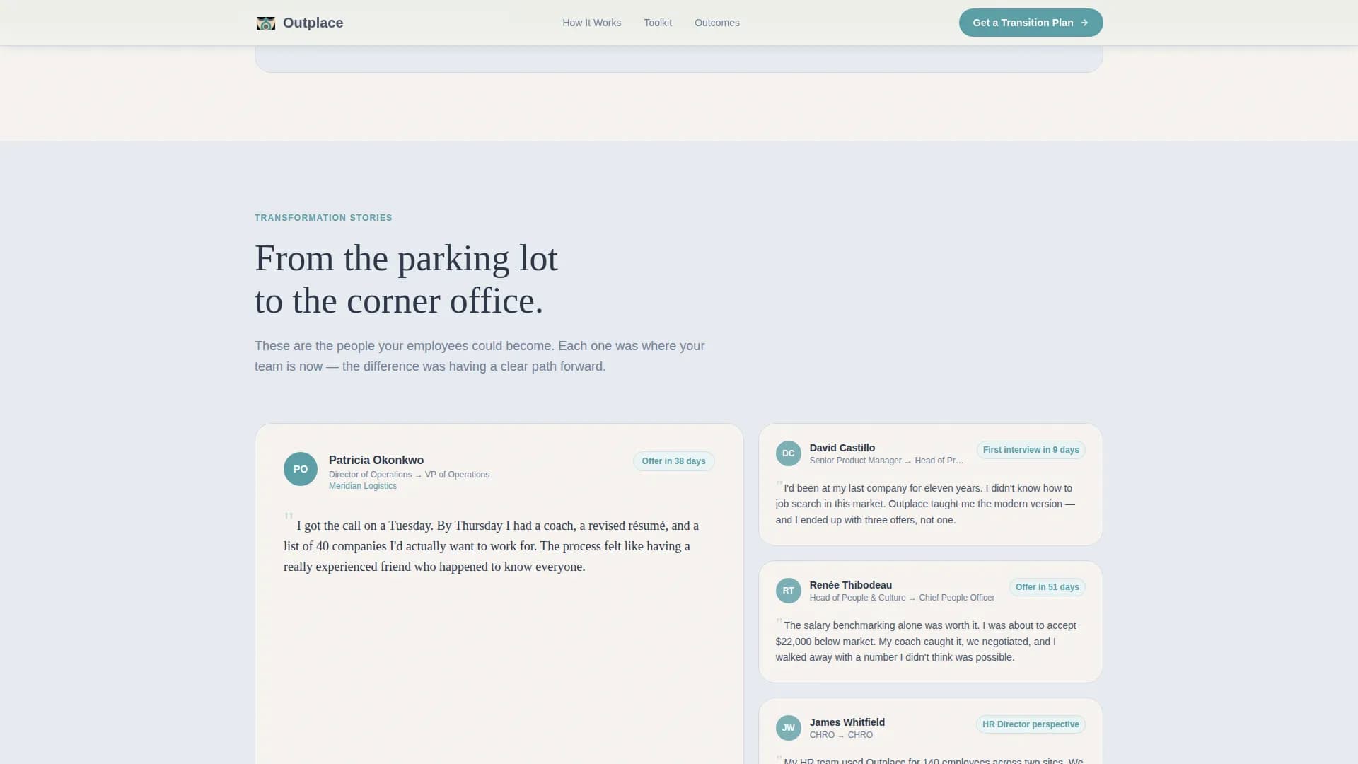 Transition - Outplacement Services Landing page Template