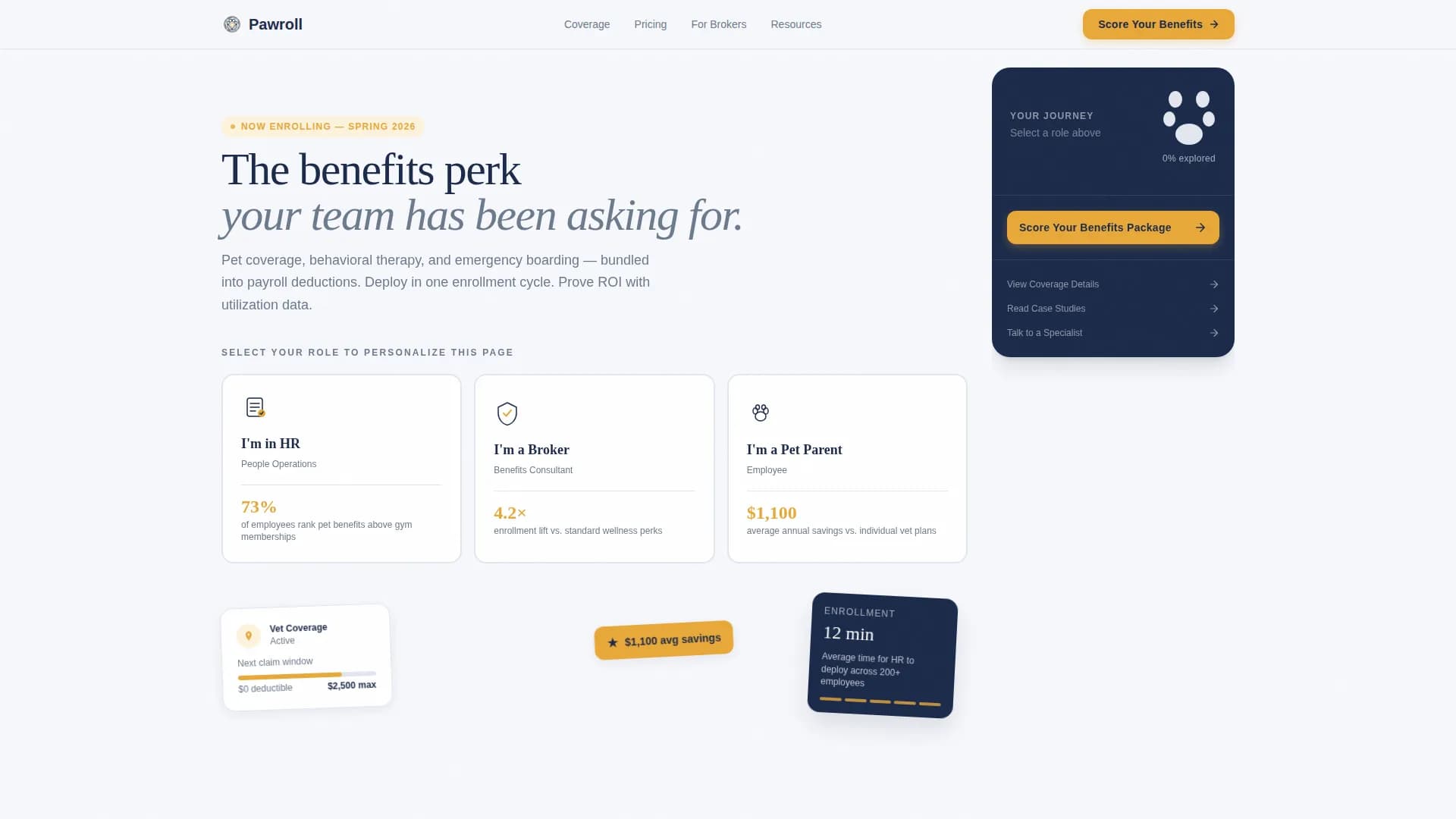 Pawroll - Benefits Platform Landing page Template