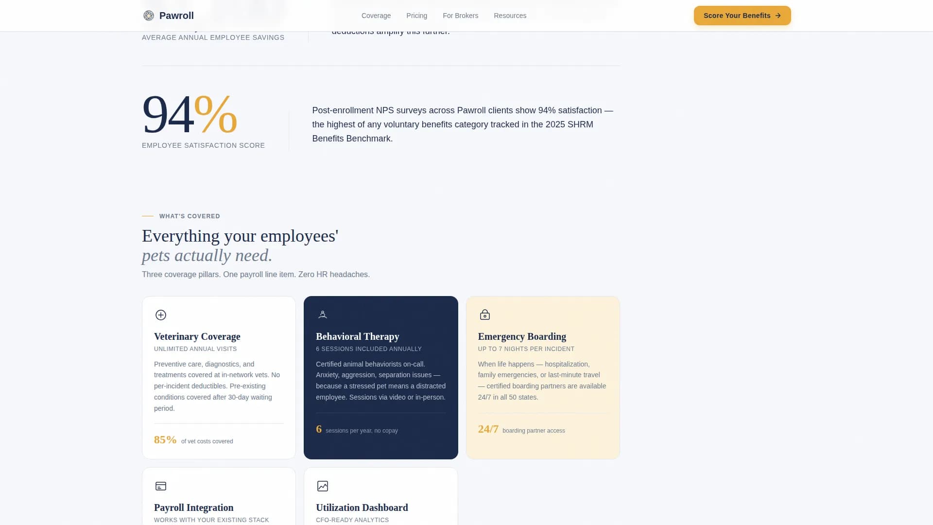 Pawroll - Benefits Platform Landing page Template