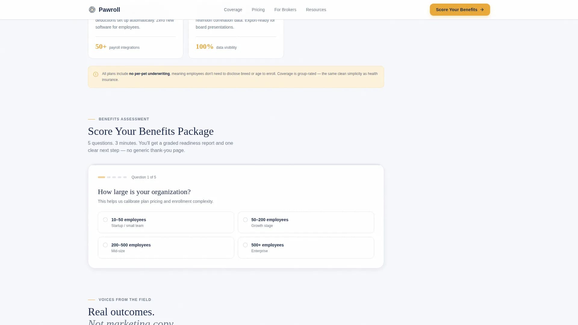 Pawroll - Benefits Platform Landing page Template