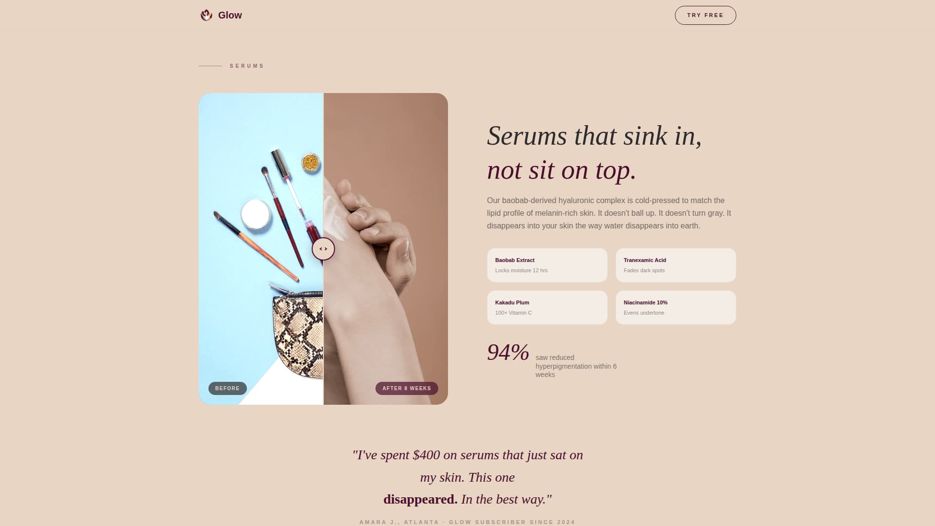 Glow - Luxe Skincare Landing Page Template