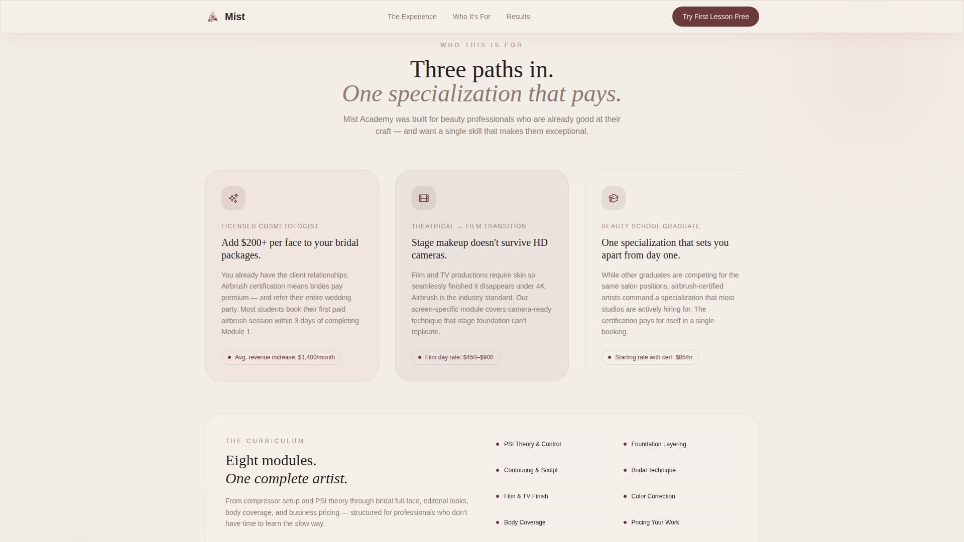 Mist - Transformative Airbrushacademy Landing Page Template