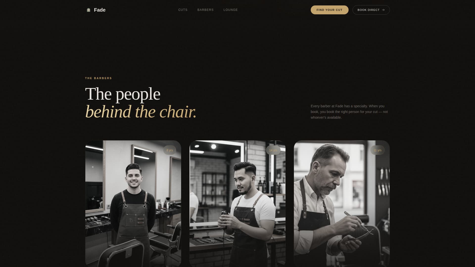 Fade - Premium Barberlounge Landing Page Template