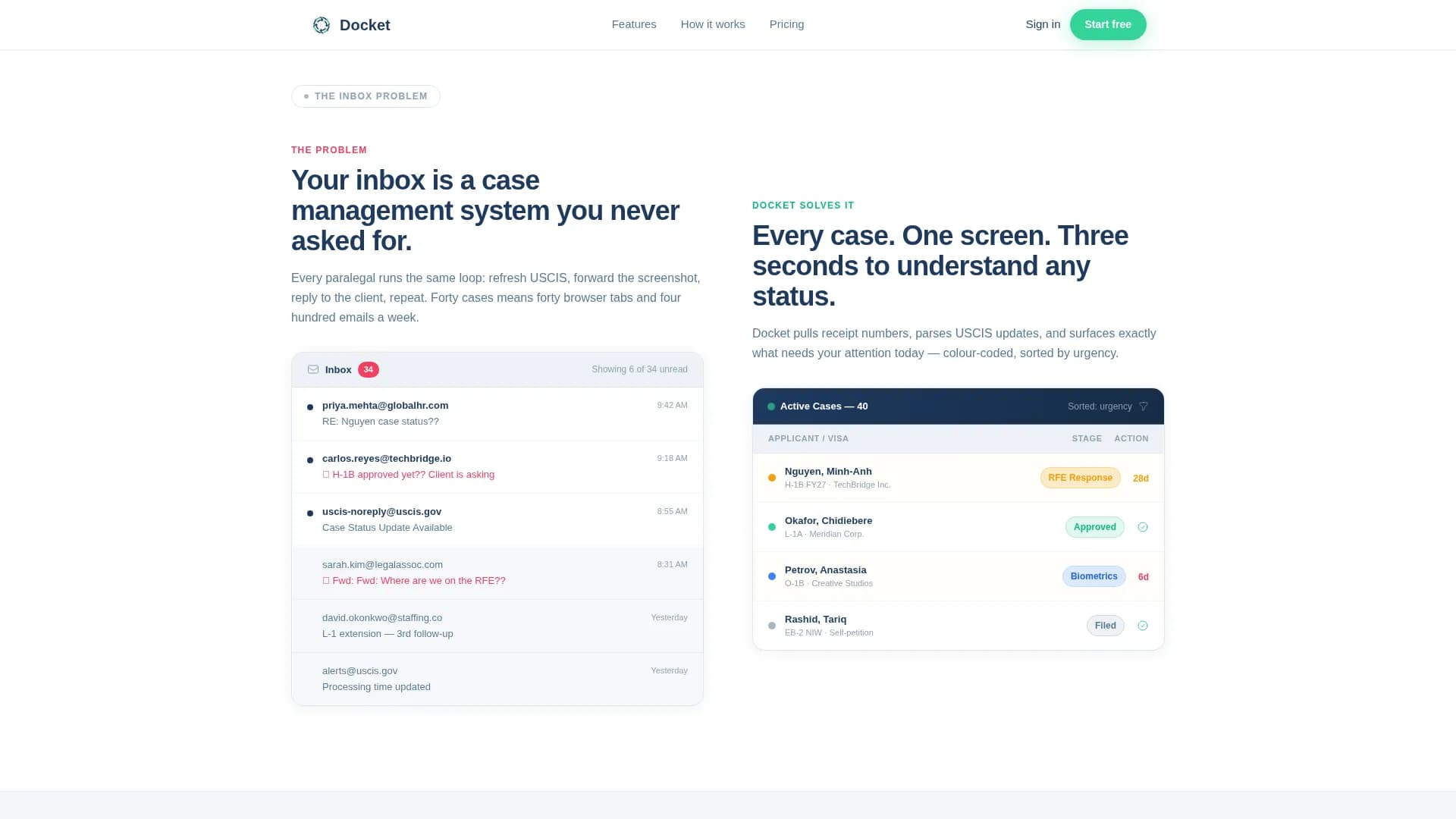 Docket - Visa Tracking Landing page Template