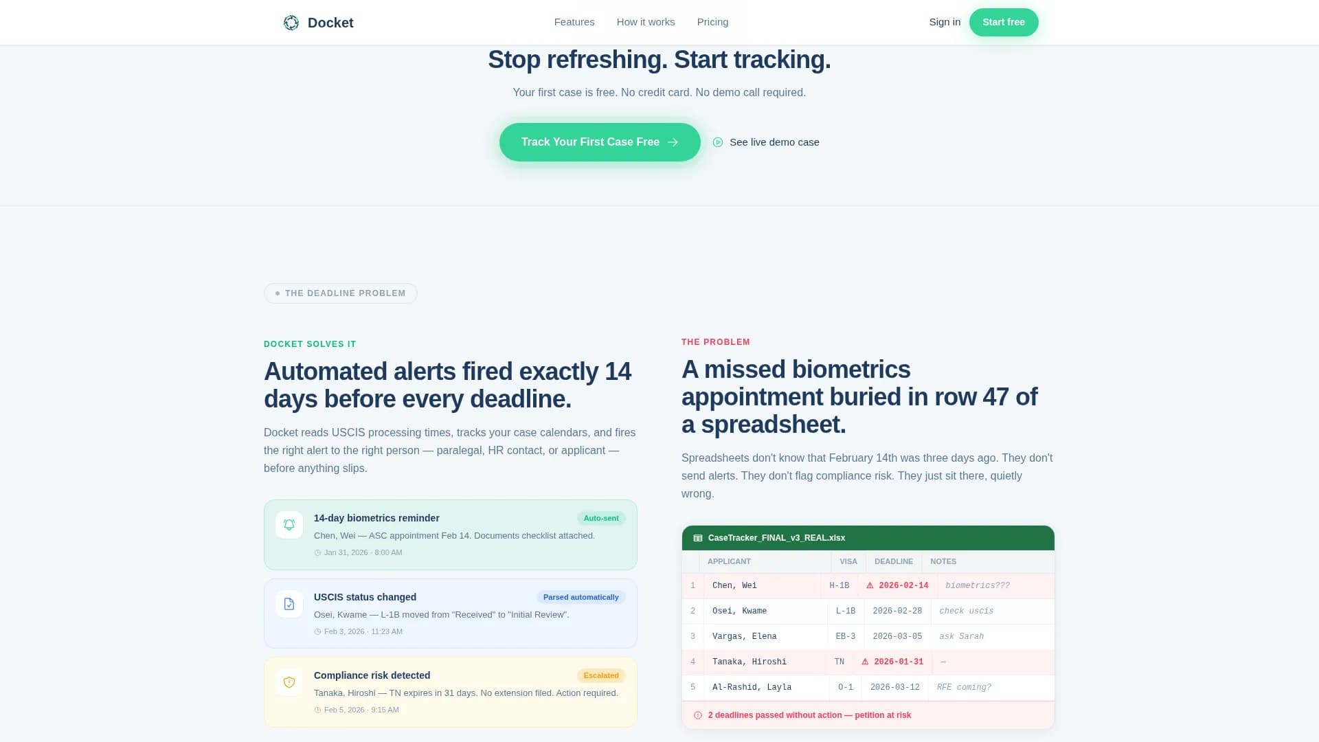 Docket - Visa Tracking Landing page Template
